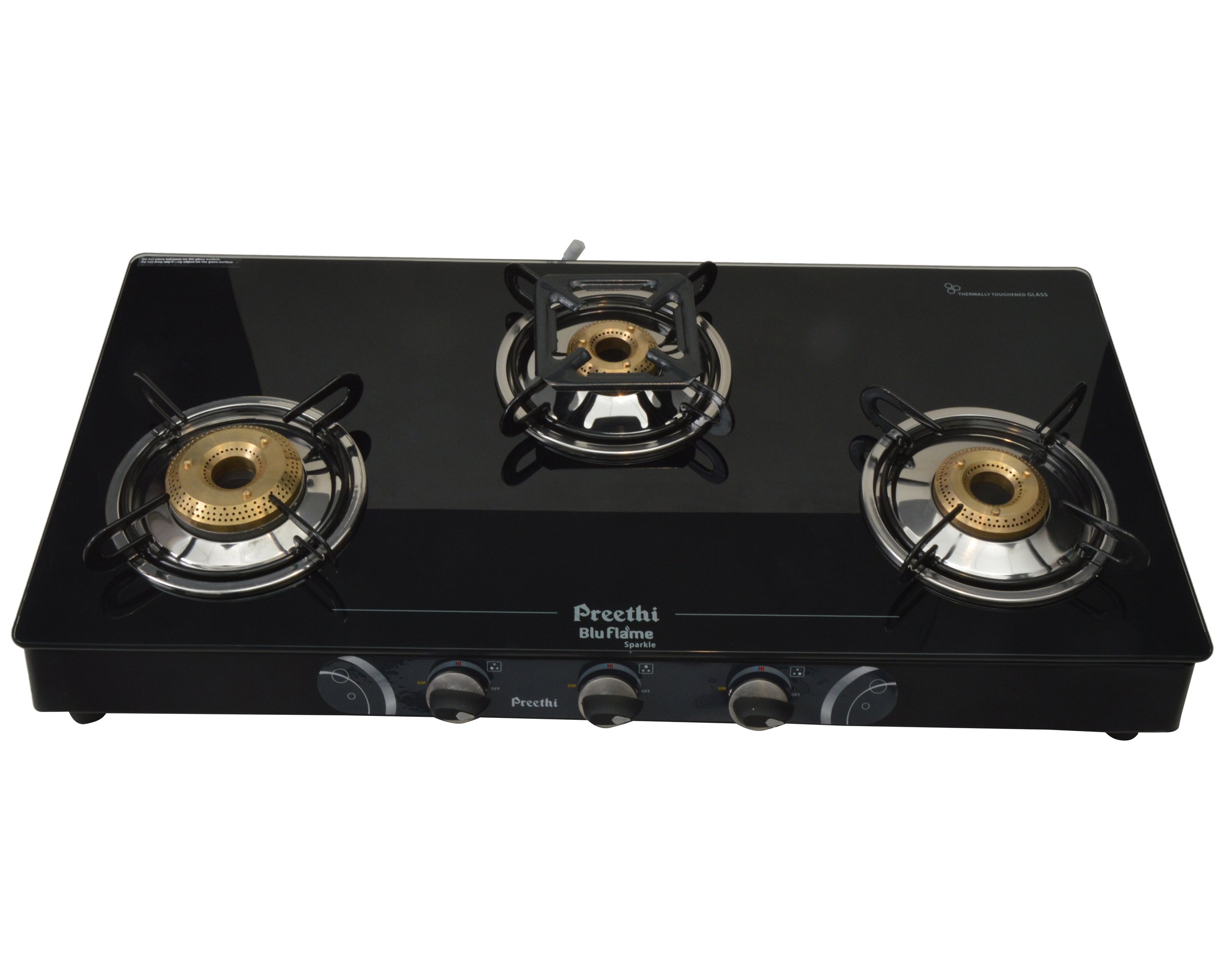 Preethi Blu Flame Sparkle Glass top 3 Burner Gas Stove, Manual Ignition, Black ((ISI Certified), GTS 104-image-10