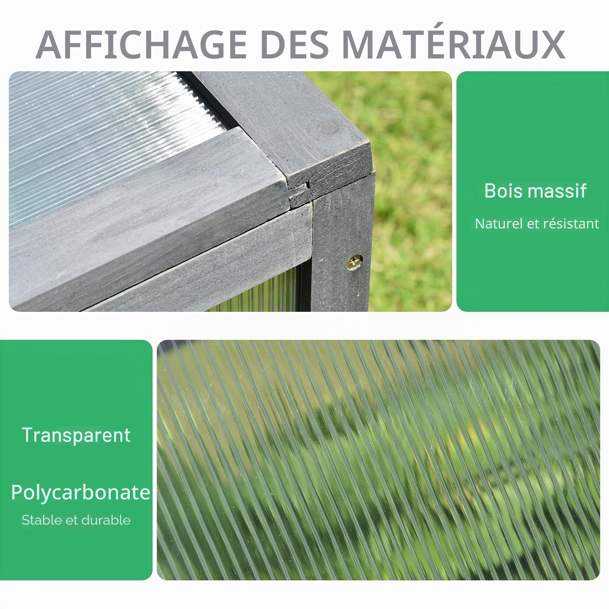 Outsunny Serre Froide en Bois pour Plantes 100 x 65 x 40cm Gris