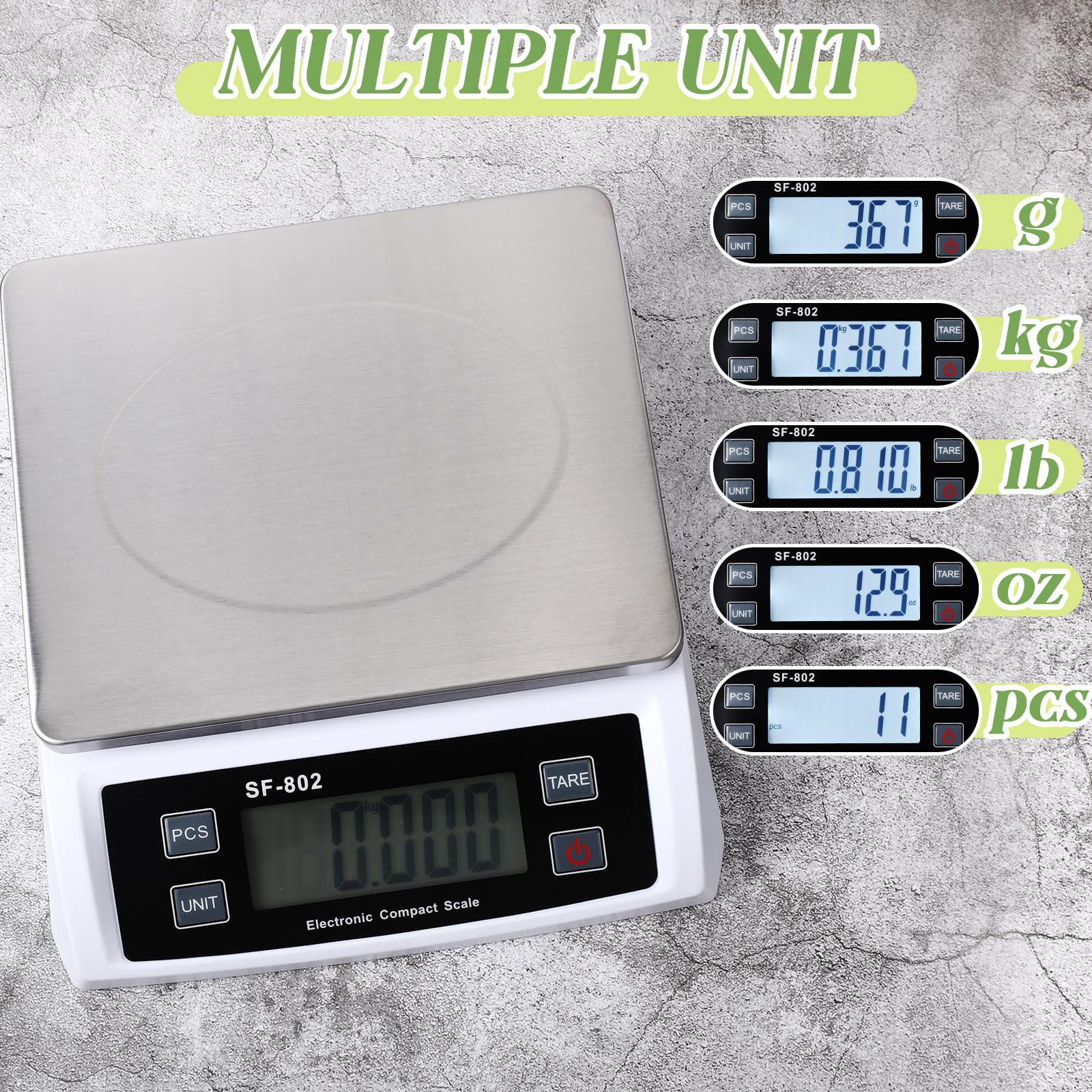 Copkim Grande bilancia digitale da cucina da 30 kg, in acciaio inox, con display LCD, dispositivo di pesatura commerciale per cottura e cottura (argento)