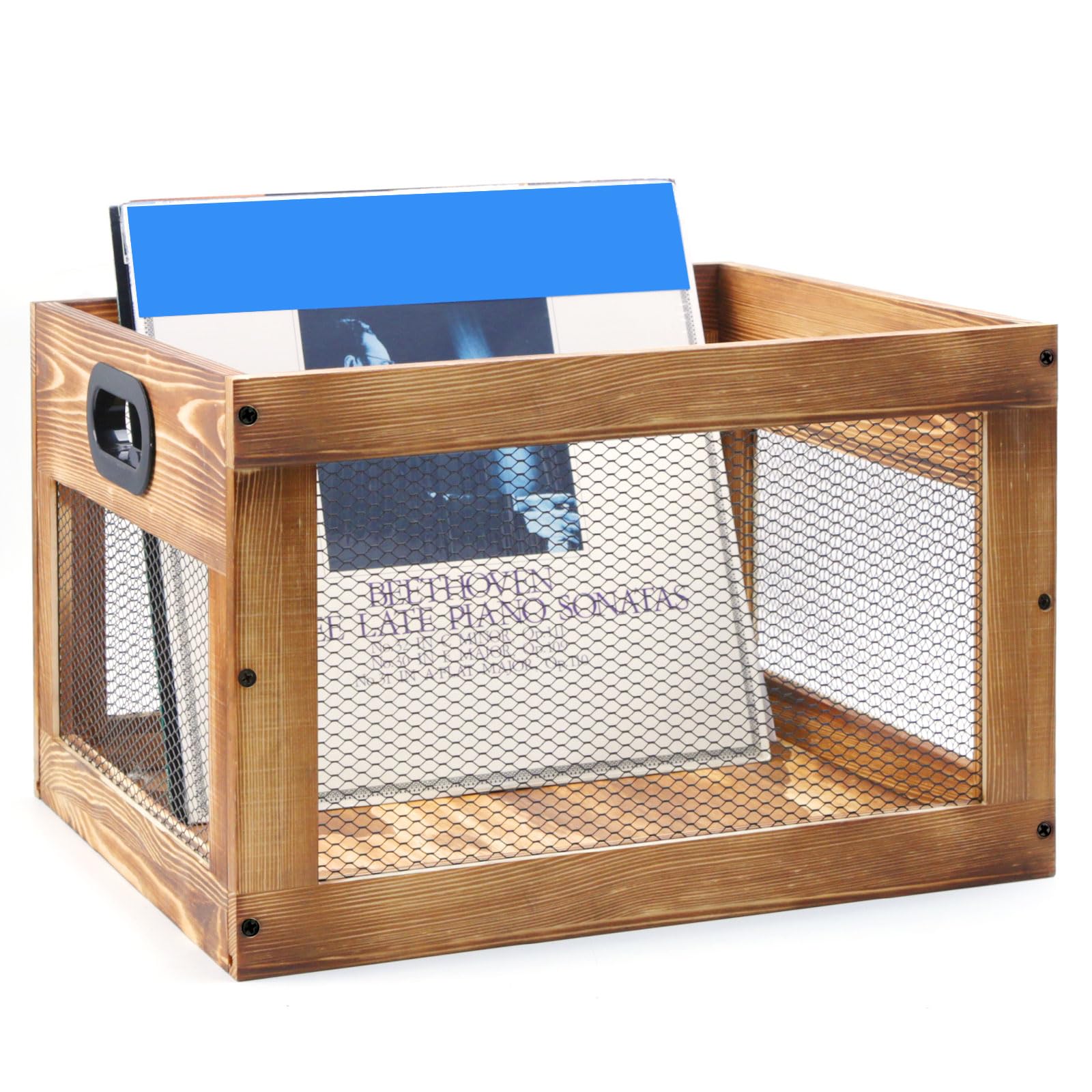 CuffUpCuffUp Vinyl Record Storage 1 Set, Rustic Brown Album Storage for Vinyl Records with Handle, Classic Sturdy Vinyl Record Stand, Convenient Versatile Desktop Organizers for Albums Super Easy to