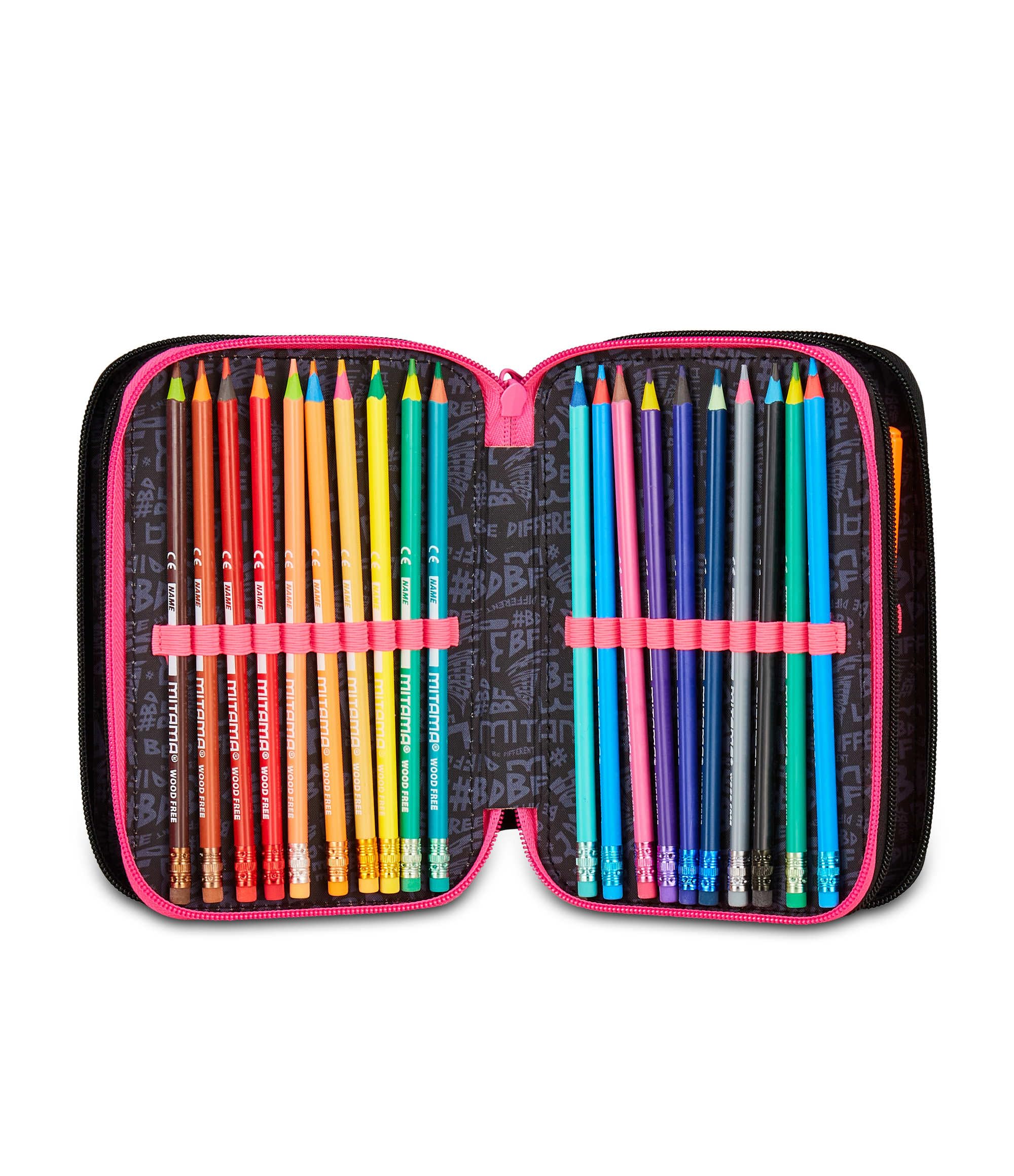 Mitama Estuche Escolar con 3 Compartimentos, Super Triple Music Pop - Contenido 47 Piezas, con lápices, rotuladores, portalápices para Escuela Primaria para niña