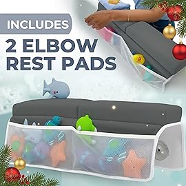Comfortable Baby Bath Kneeler and Elbow Rest Pad Set - Thick Memory Foam Bath Kneeling Pad with Elbow Support - Baby Bathtub Cushion with Toy Organizer for Bathing Infant or Toddler - Dark Grey