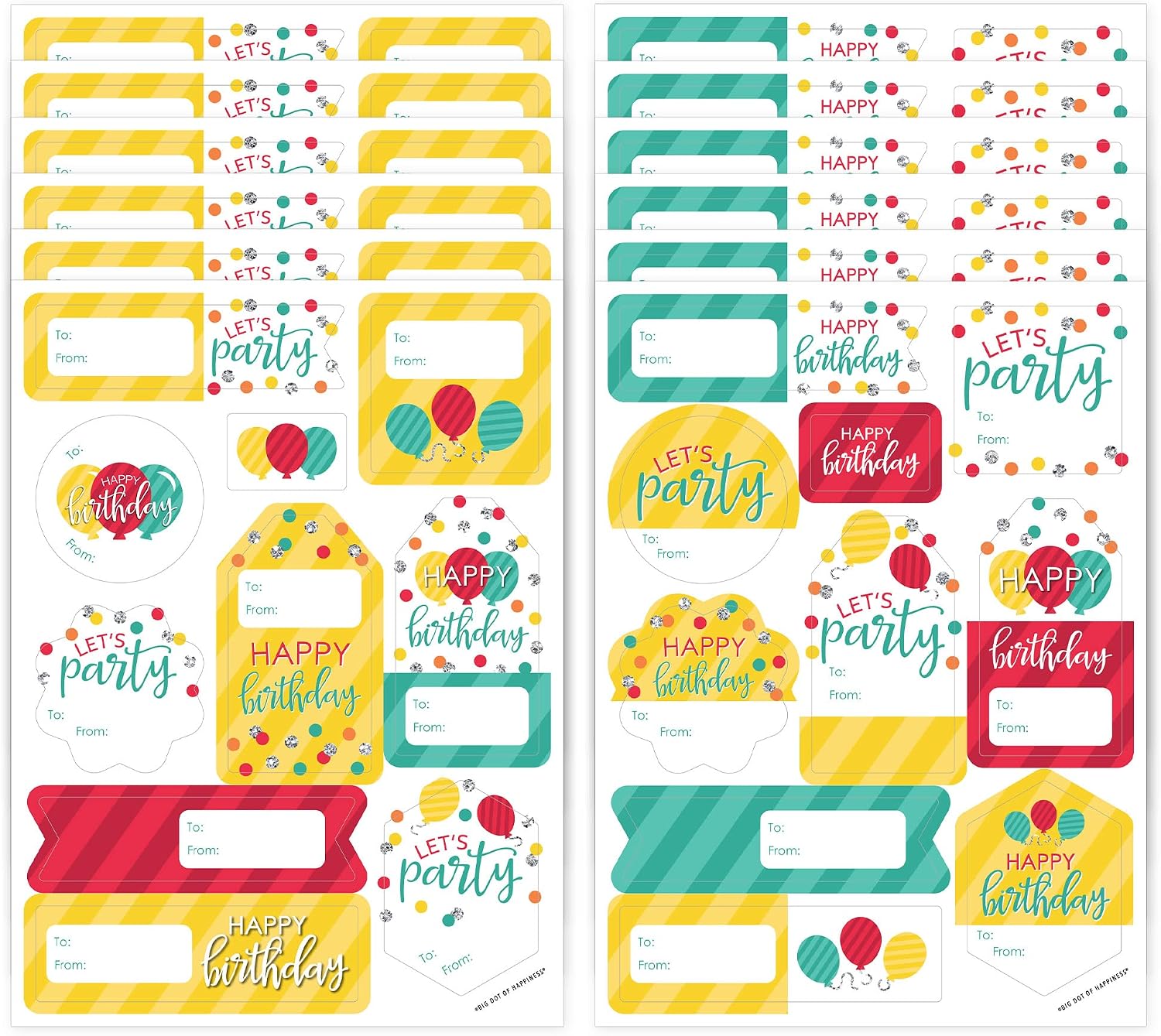 Big Dot of Happiness Cheerful Happy Birthday - Assorted Colorful Birthday Party Gift Tag Labels - To and From Stickers - 12 Sheets - 120 Stickers