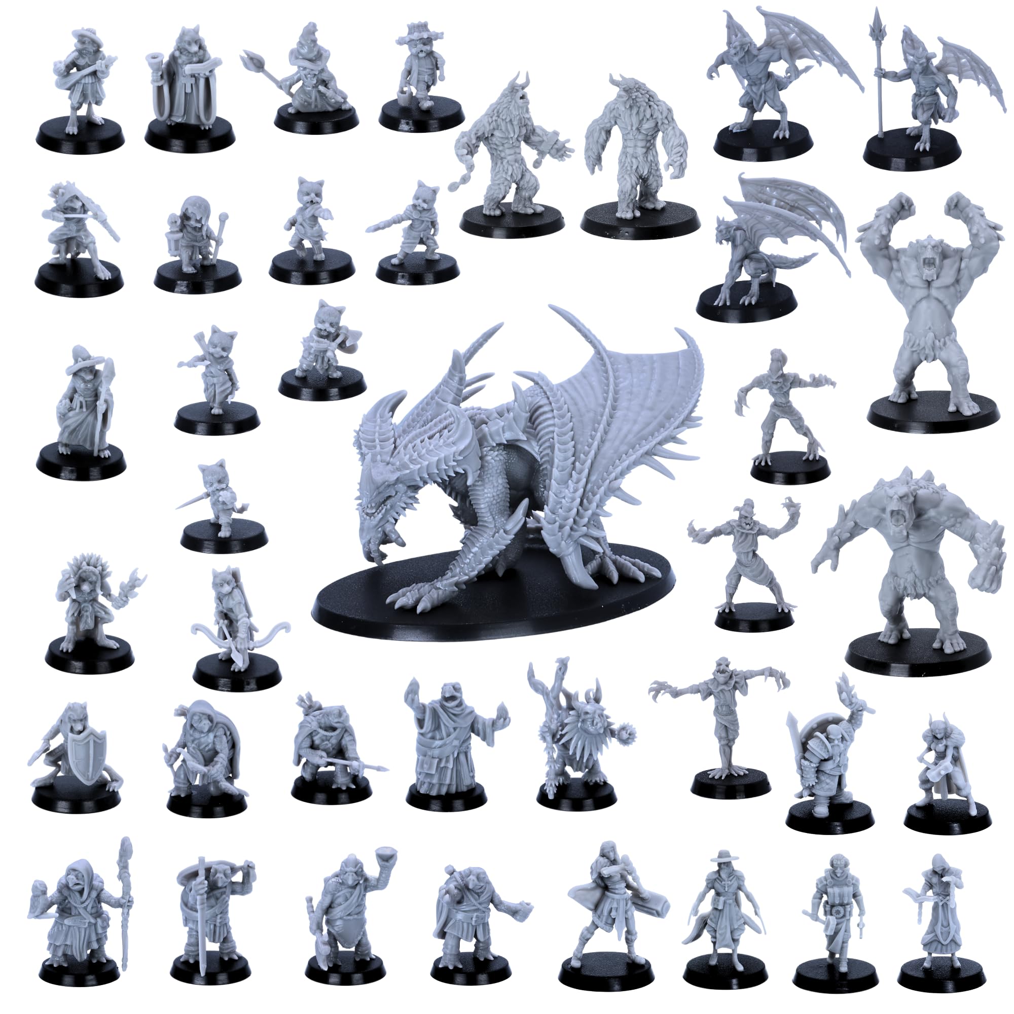 Forged Terrain Fantasy Miniatures 40-Figure Set - 28mm Scale Resin Miniature Figures for D&D, Pathfinder & More