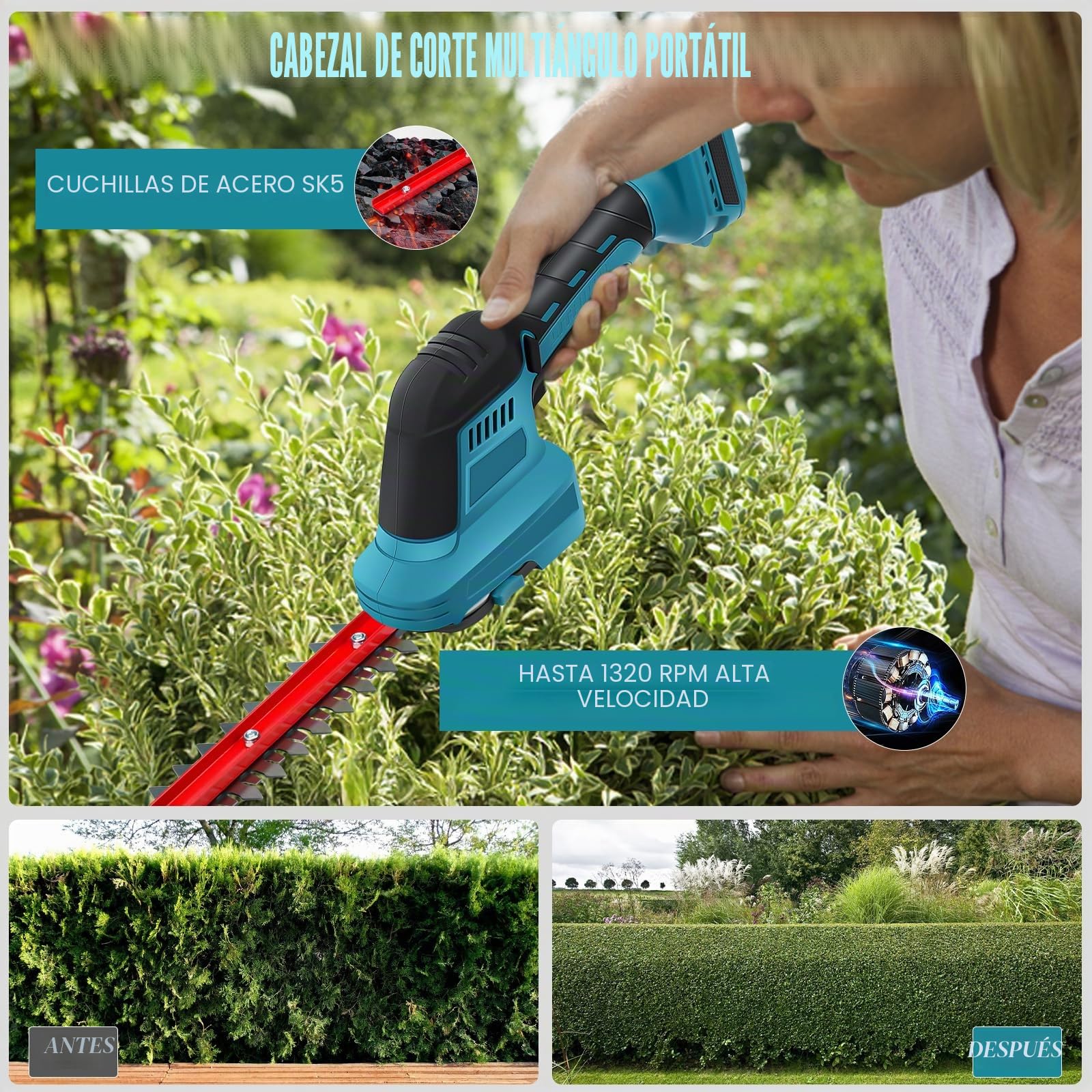 Cortasetos con batería compatible con Makita 18 V, 2 en 1 tijeras de césped y tijeras para arbustos, cortacésped para césped, patio trasero, jardín, 24 cm y 13,5 cm de ancho de corte (S)