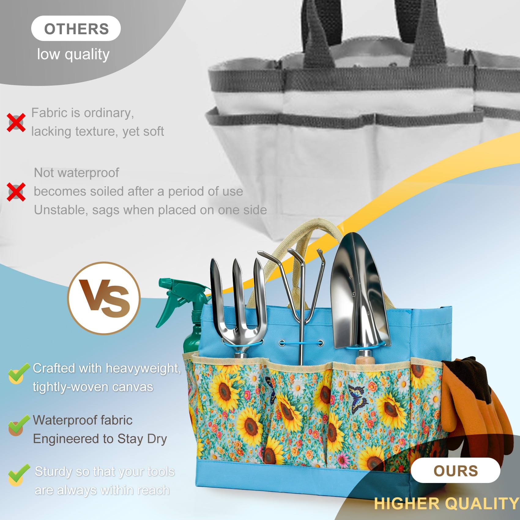 Juego de herramientas de jardinería de alto rendimiento, juego de herramientas de jardín de acero inoxidable de 9 piezas con asas ergonómicas antideslizantes y bolsa de almacenamiento resistente