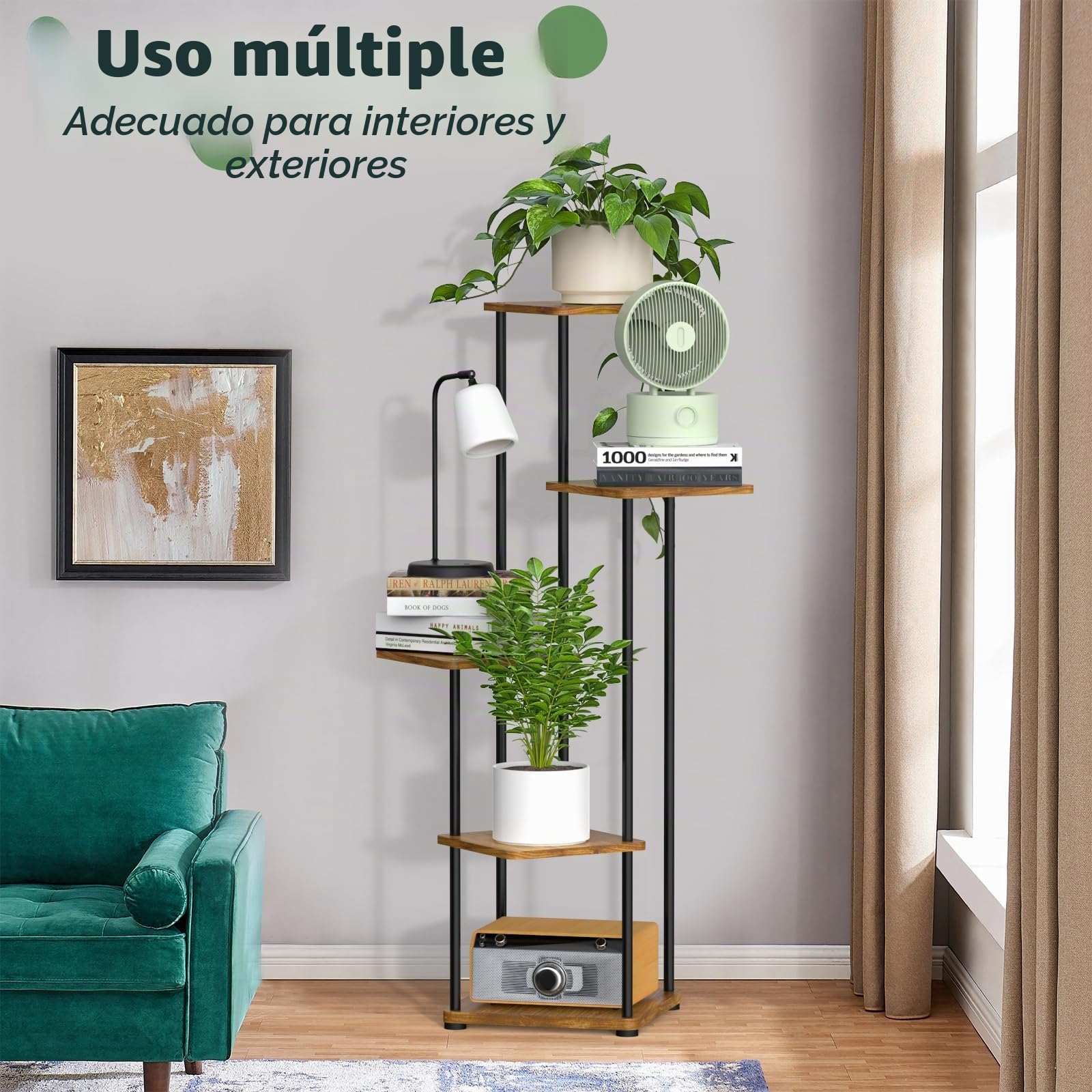 Soporte para plantas de interior, 5 niveles de alto, estante para interior y exterior, estante de exhibición de esquina, estantes de metal para múltiples plantas