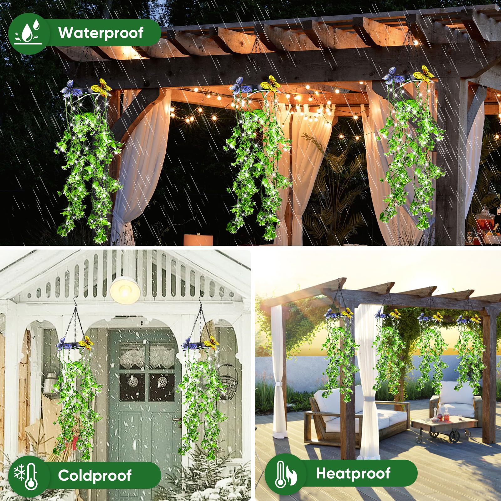 Lanterne Solari da Esterno, Confezione da 2 Perline di Salice Artificiale Foglia di Salice per Esterni da Giardino, IP65 Luci Solari da Giardino, per Esterni Giardino per Veranda
