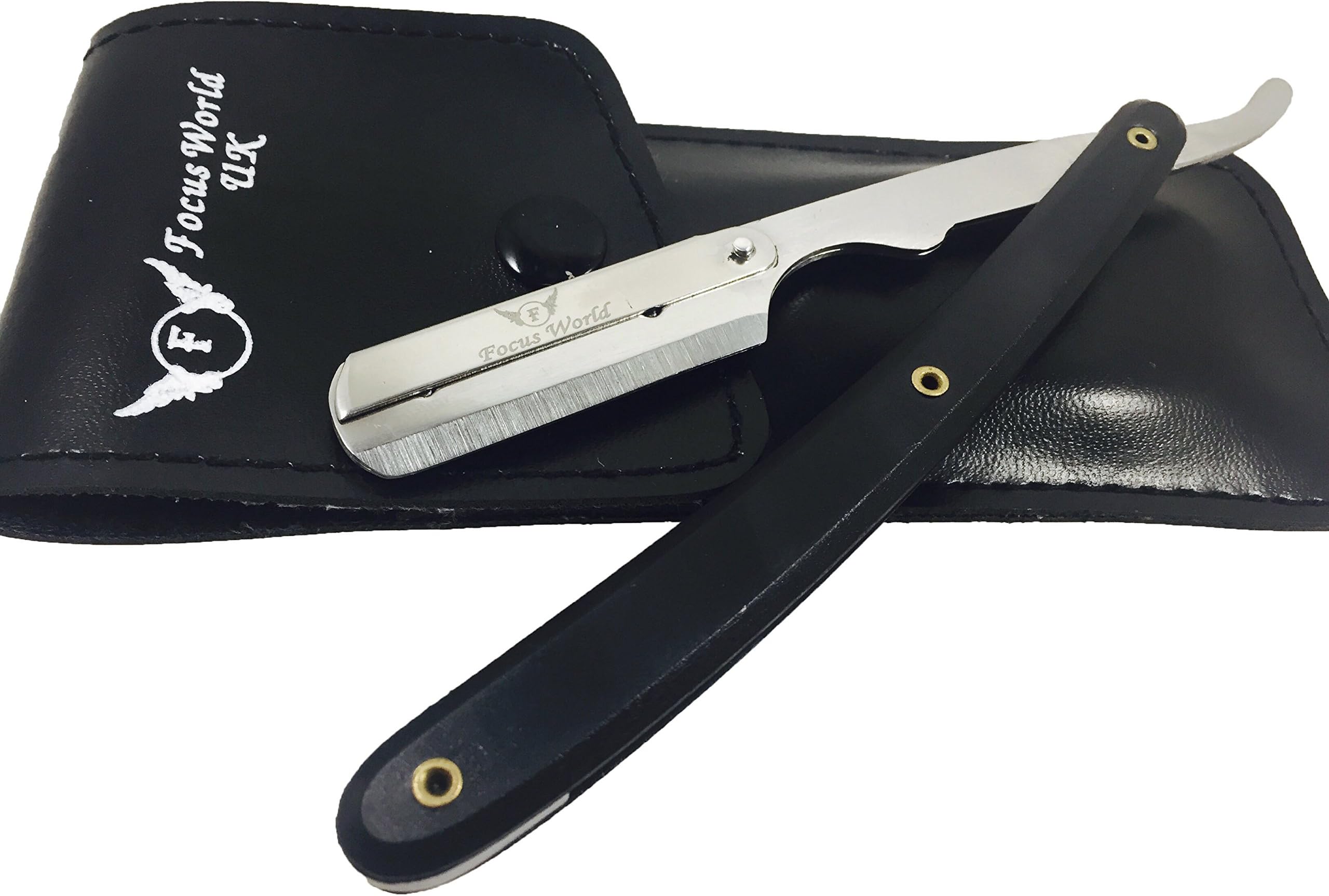 Straight Cut Throat Razor Traditional Manual Barber Men Stainless Steel Shaving Razor With a Stylish Black Focus World Pouch