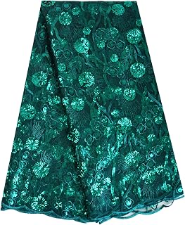 African Lace Fabric 5 Yards Sequins Embroidery for Party Dress (Green) | SanVera17 Nigerian French Lace Fabric for Home Decor, DIY Sewing Crafts, Soft Decorative