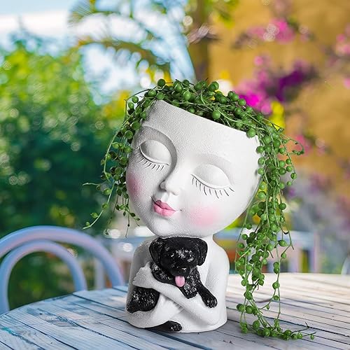 Miniatura 2 de WEWEOW Macetas con cabeza para interior y exterior, maceta con perro, maceta suculenta con agujero de drenaje, bonitas macetas de cara de dama