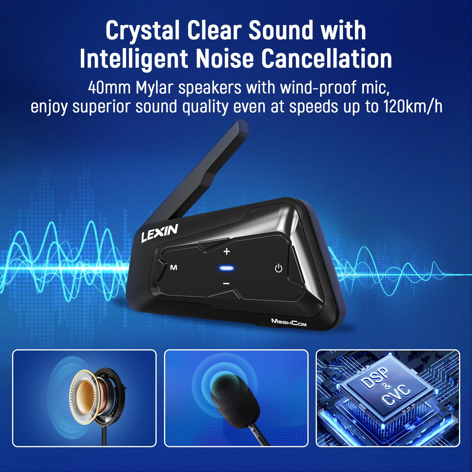 LEXIN MTX Mesh Intercom 24 Riders 1.2 Miles, Audio Multitasking