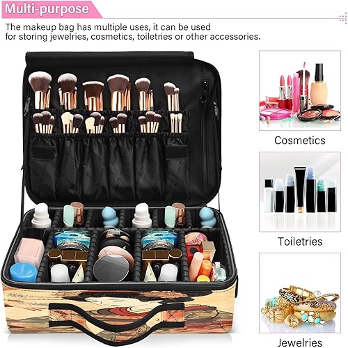 Miniatura 5 de Zathe Bolsa de cosméticos de capa naranja de geisha de cultura japonesa, bolsa de maquillaje de viaje, bolsa de maquillaje para mujer, bolsa de