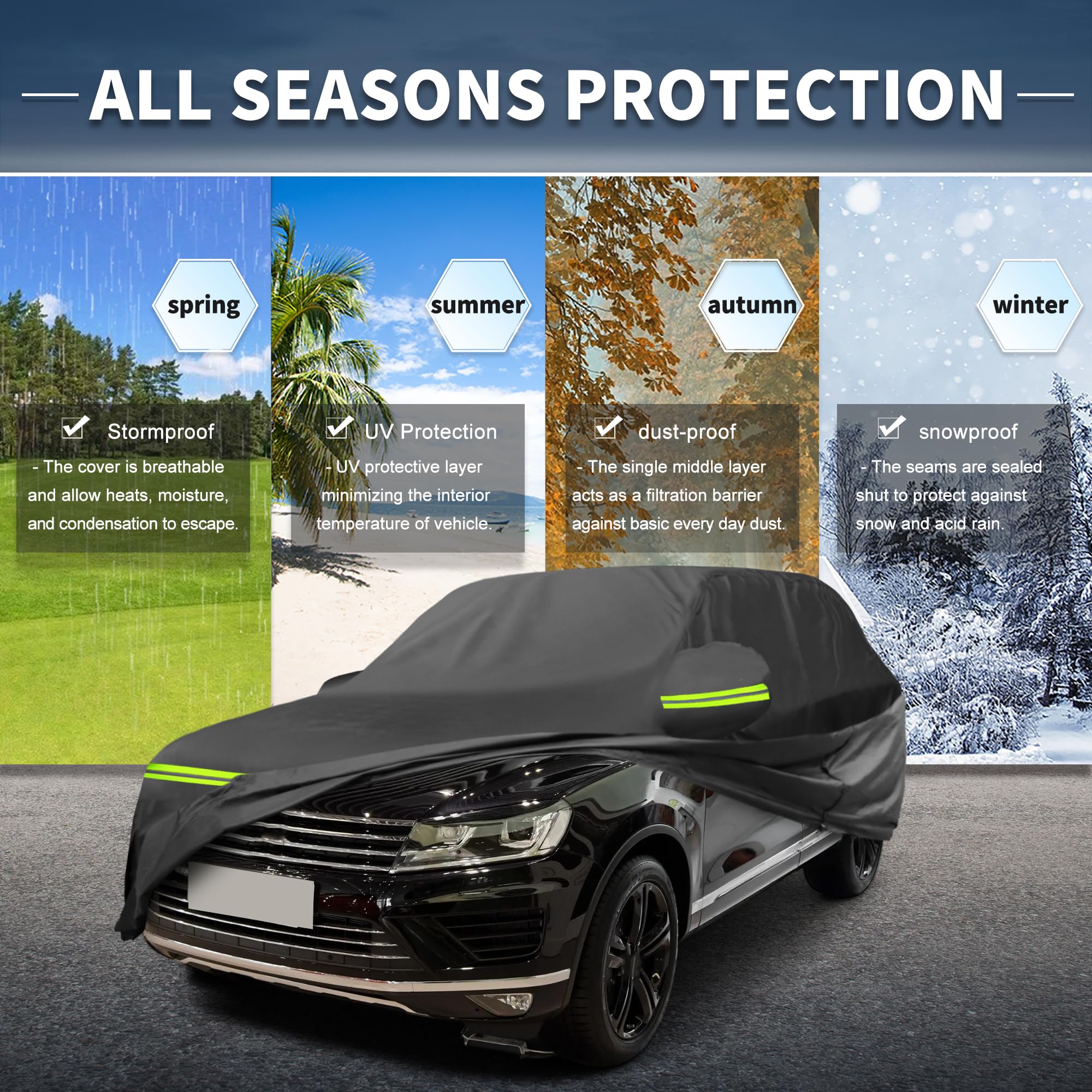 A ABSOPRO Housse Voiture pour Volkswagen Touareg 02-18 1pc Imperméable | 210D-Pu, Noir, Extérieure, Toutes Saisons, Imperméable, Protection Soleil Pluie Neige, Fermeture Éclair Porte Conducteur