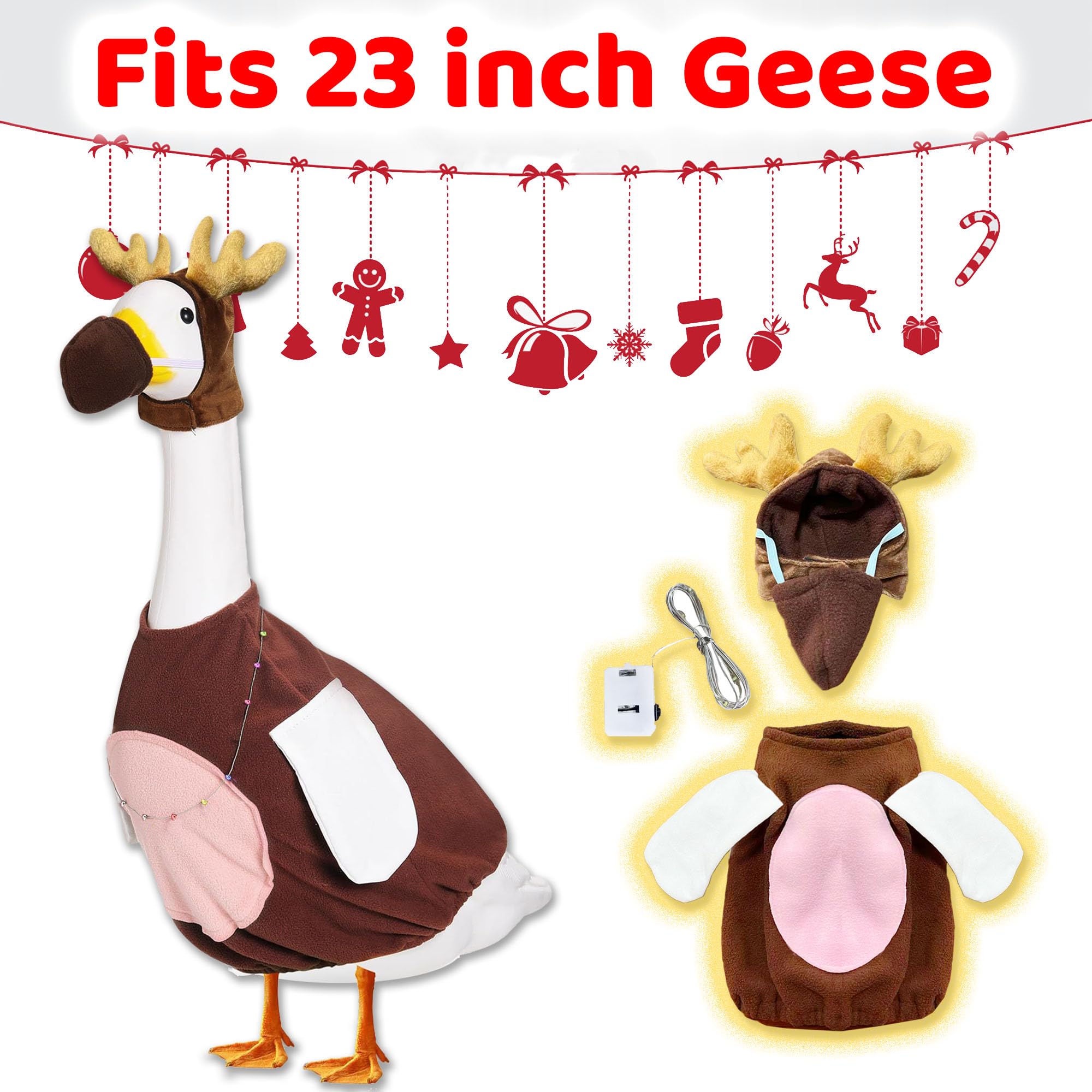 Condition photo showing Brand New for Porch Goose Christmas Outfits Reindeer Clothes for 23 Inch Porch Goose Costume for Yard Lawn Outdoor Garden Patio Statue
