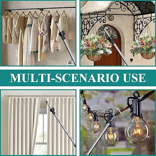Miniatura 5 de Gancho Telescópico para Colgar Ropa con Ajuste Telescópico, Poste Ligero para Ropa que se Extiende de 37" a 65" con Gancho de 4.7" y Mango de