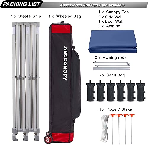 Miniatura 5 de ABCCANOPY - Toldo de 10 x 10 pies, plegable, portátil, con paredes laterales a juego, bolsas de peso, bolsa con ruedas, con marquesina adicional