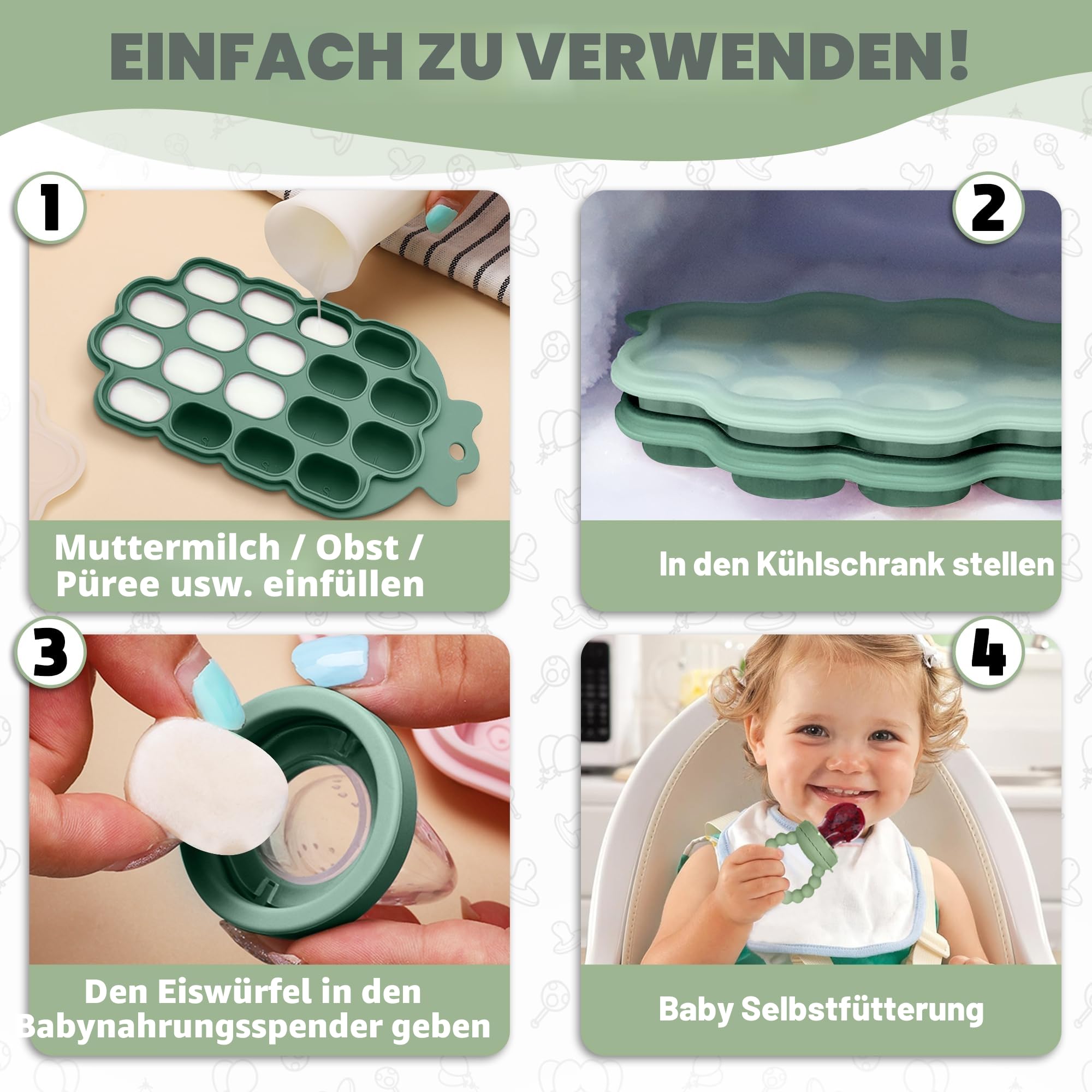 O'doe Baby Entwöhnungsset - 15-teiliges Silikon-Fütterungsset mit Saugnapf, Schüssel, Lätzchen, Schnabeltasse, Obst-Futterspender, Gefriertablett