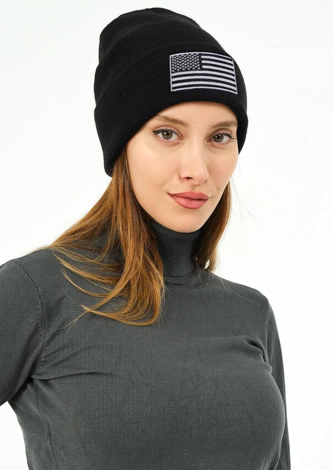 American Flag Embroidered Beanie Winter Hat for Men Women, Multi-Season Military Tactical Gear Police Army Winter Warm Hat - Image 3