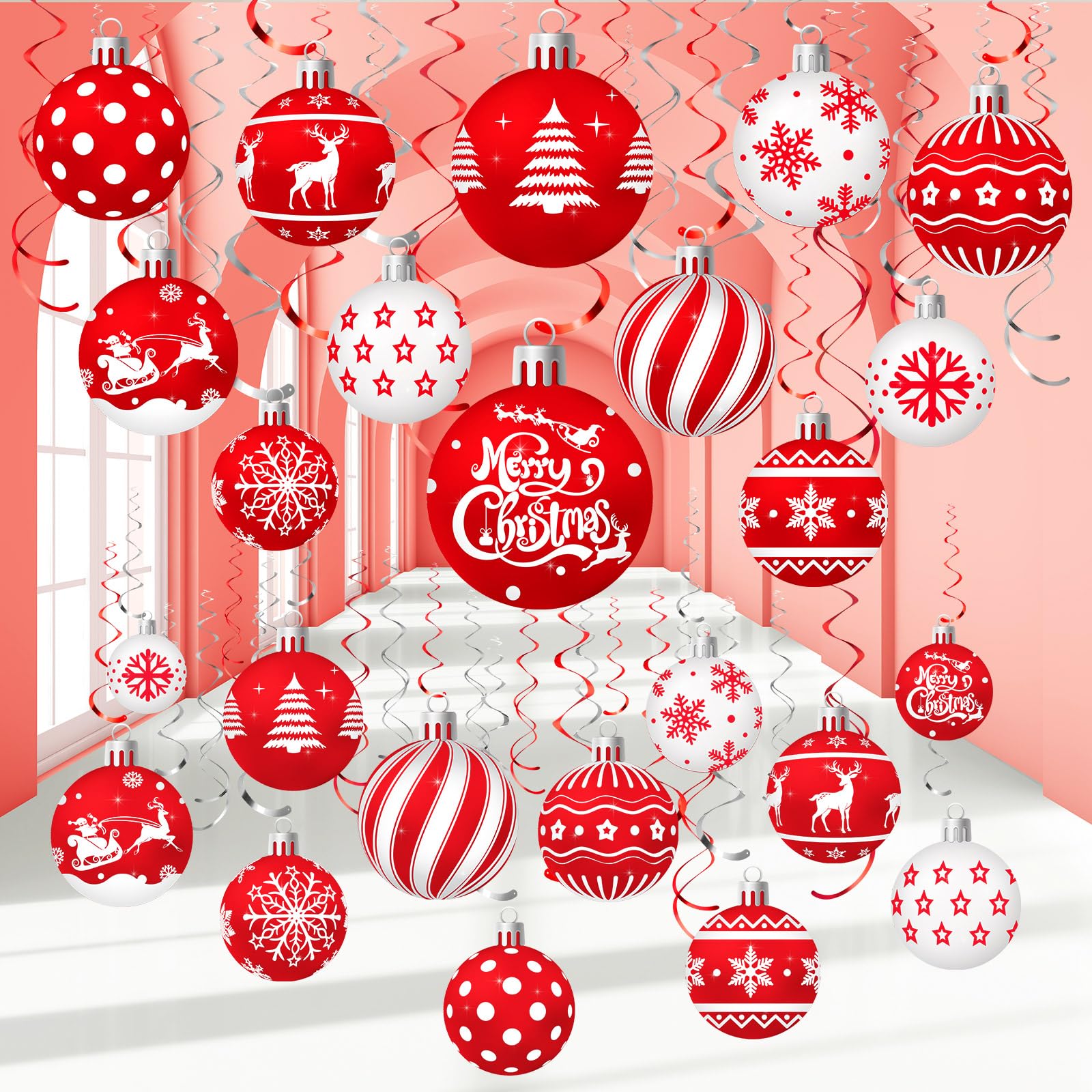 Décoration de Noël à suspendre et ornements de plafond pour fête d'hiver rouge blanc