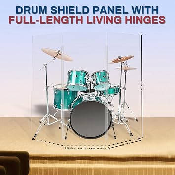 PENNZONI Drum Shield 5.5ft w/Plastic Hinges, w/ 3 Drum Panels & 2 Plastic Hinges, Premium Clear Acrylic Panels, Drum Screen