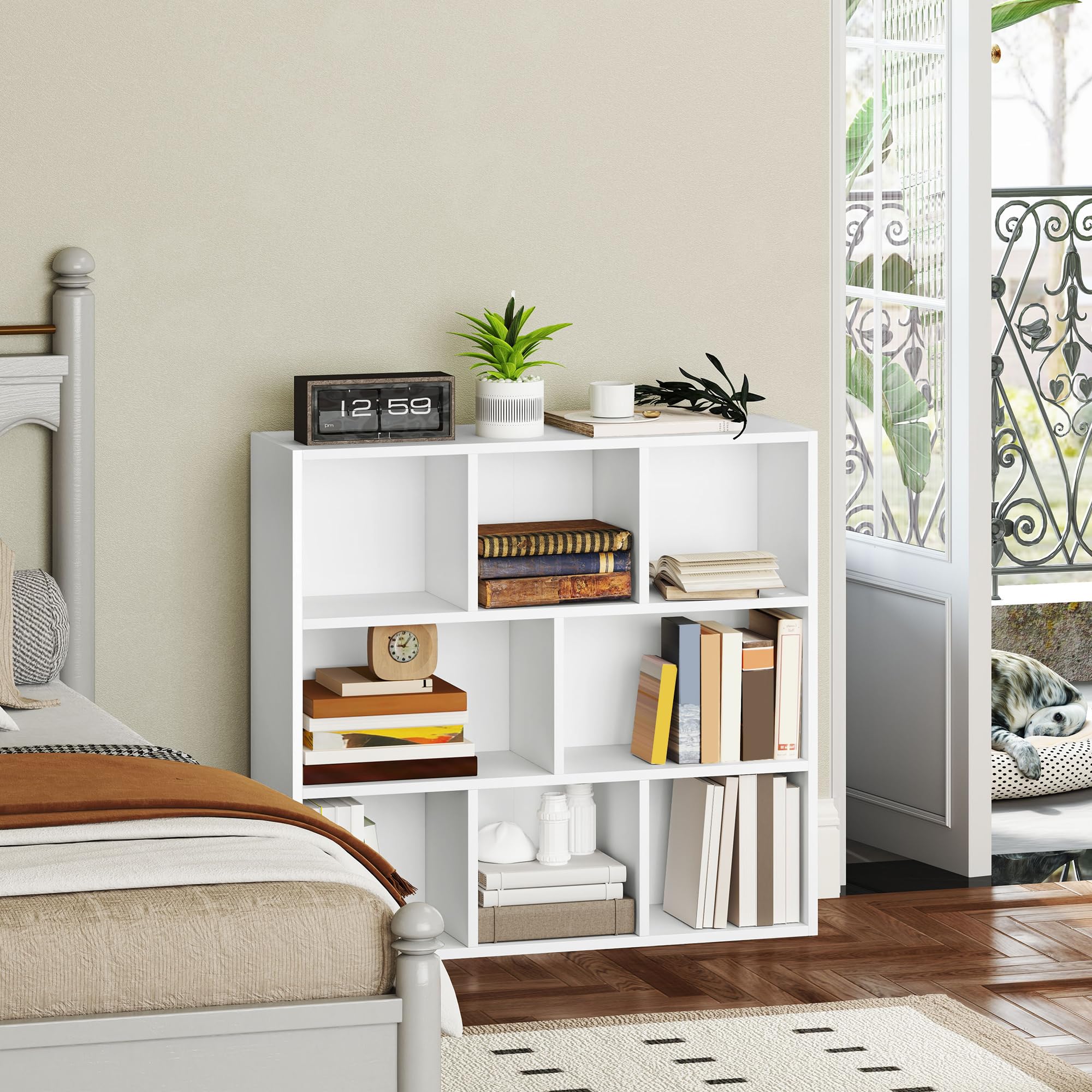 HOMCOM Bibliothèque, étagère de Rangement, Meuble de Rangement avec 8 Compartiments, pour Salon, Chambre à Coucher, Bureau, 74,3 x 24 x 80 cm, Blanc