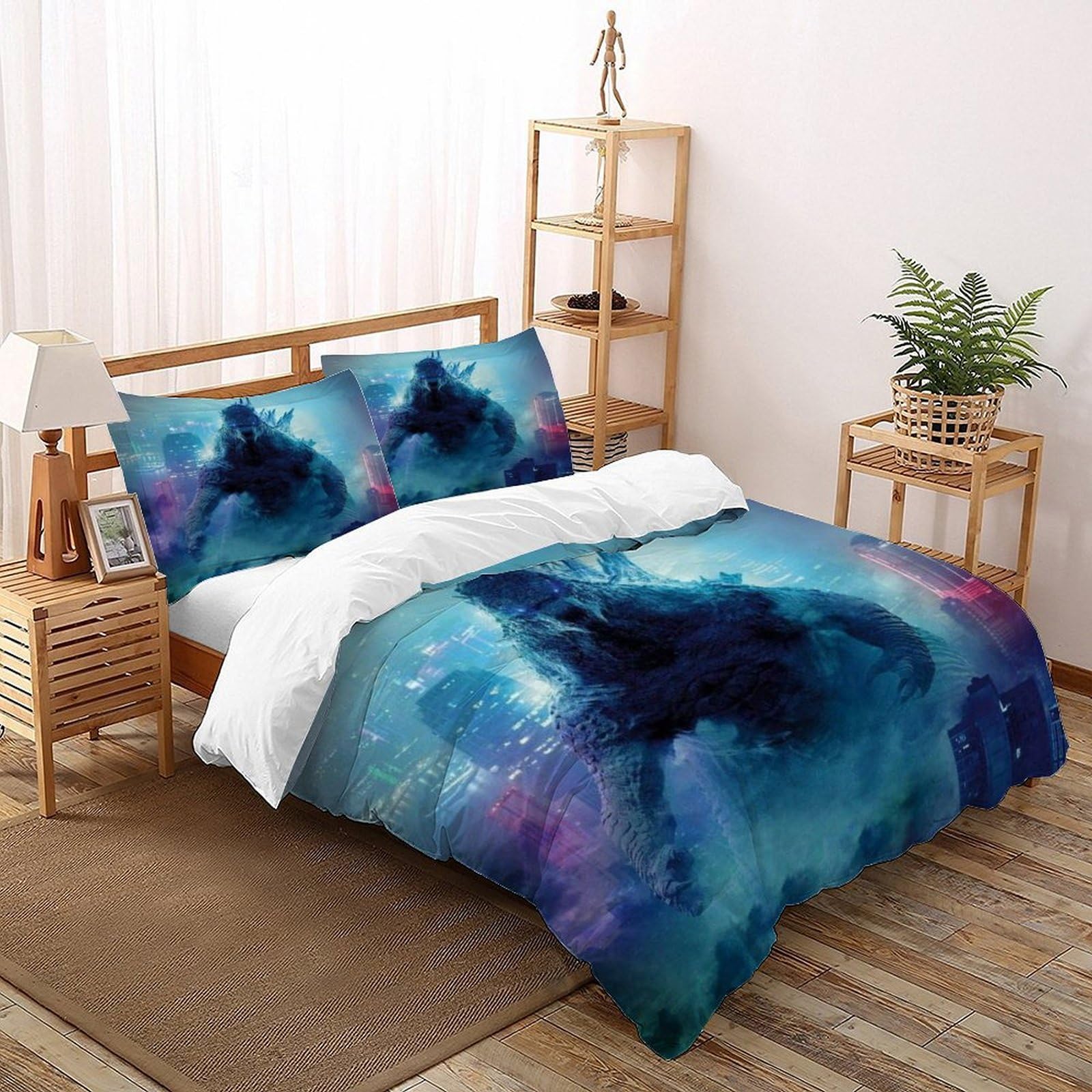Housse de couette Godzilla 200x200 cm avec taies d'oreiller pour lit double