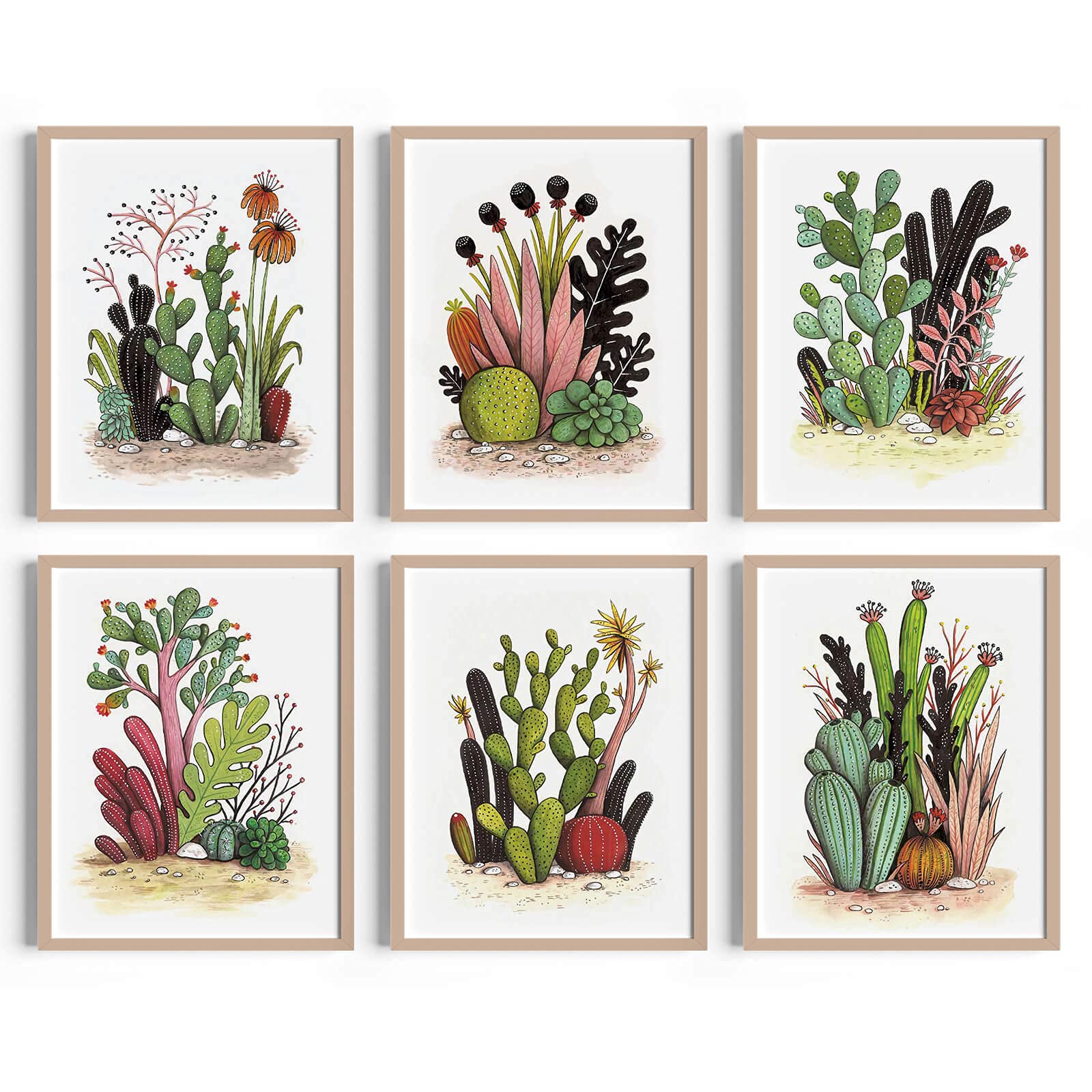 KUFENG ART Botanical Prints Pictures Cactus Wall Decor for Bedroom Living Room - Watercolor Canvas Green Plants Succulent Flower Painting Set of 6 , 8x10 Inches Unframed, 8”x10”x6（Unframed）
