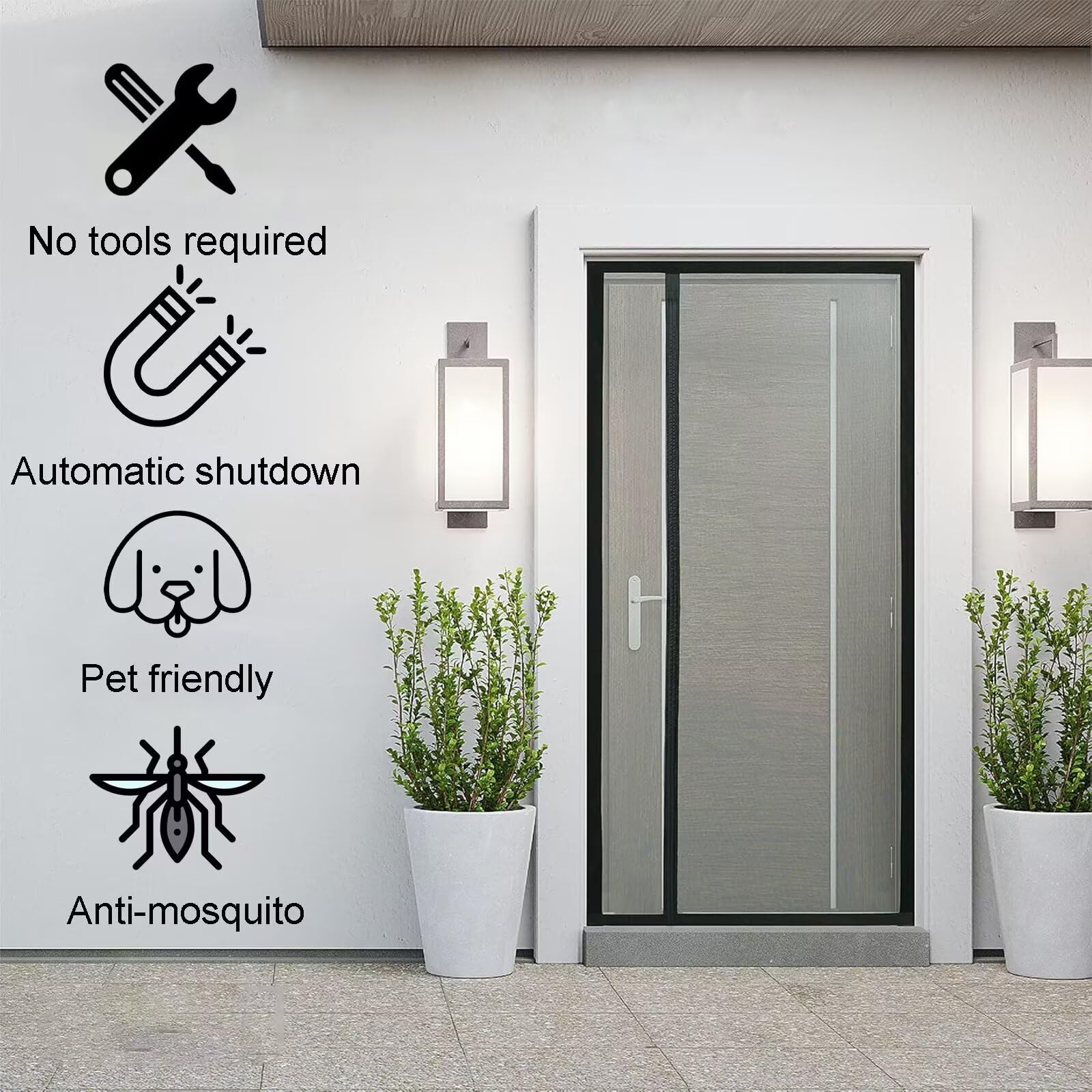 Rideau anti-insectes pour caravane 180x225cm(WxH) Noir Porte moustiquaire avec bandes magnétiques | Fermeture automatique