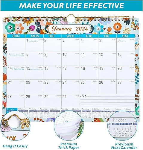Miniatura 2 de Calendario de pared 2024, calendario de pared 2024-2025, calendario mensual de enero de 2024 a junio de 2025, 13 x 10 pulgadas, papel grueso y