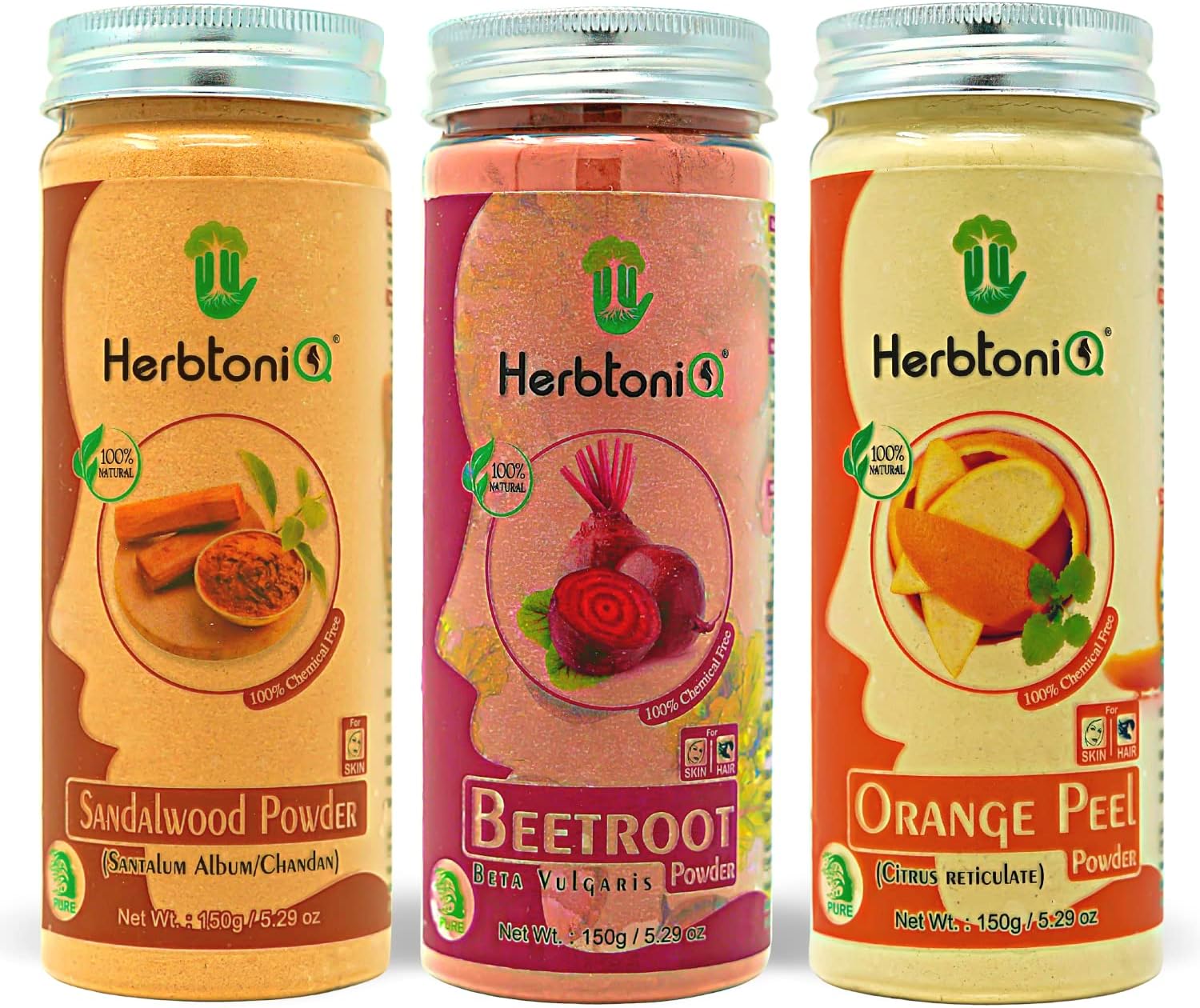 HerbtoniQ 100% Natural Sandalwood Powder, Beetroot Powder and Orange Peel Powder for Face Pack (450g)