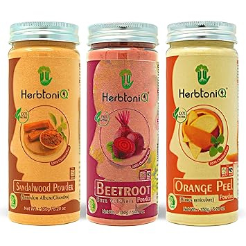 HerbtoniQ 100% Natural Sandalwood Powder, Beetroot Powder and Orange Peel Powder for Face Pack (450g)