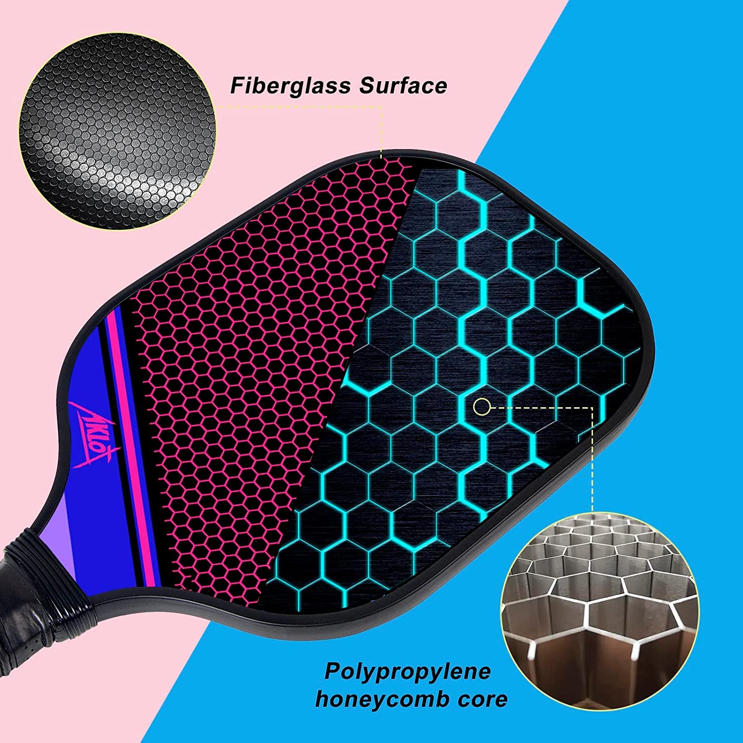 Raquette Paddle de Pickleball AKLOT 2/4 Raquettes de Pickle Ball Raquettes en Fibre de Carbone pour Femmes et Hommes Jouer à l'intérieur ou à l'extérieur avec 6 balles, Sac de Transport