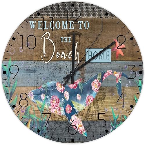 Miniatura 9 de Wood Wall Clocks Silent Non-Ticking Large Numbers Battery Operated Nautical Beach Ocean Theme Underwater Octopus Country Wall Clocks Watercolor