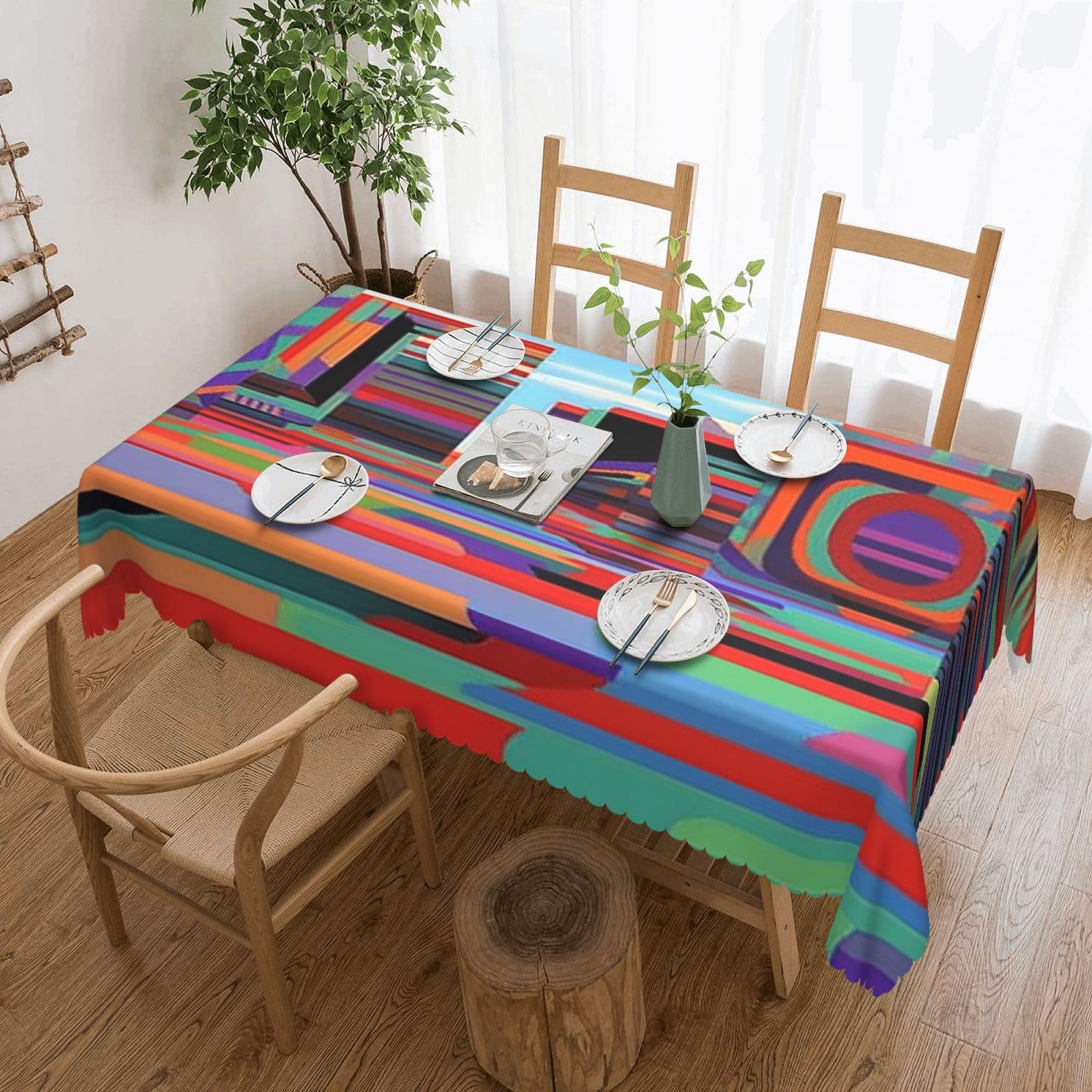 Nappe dystopique futurisme multicolore en tissu résistant pour table rectangulaire