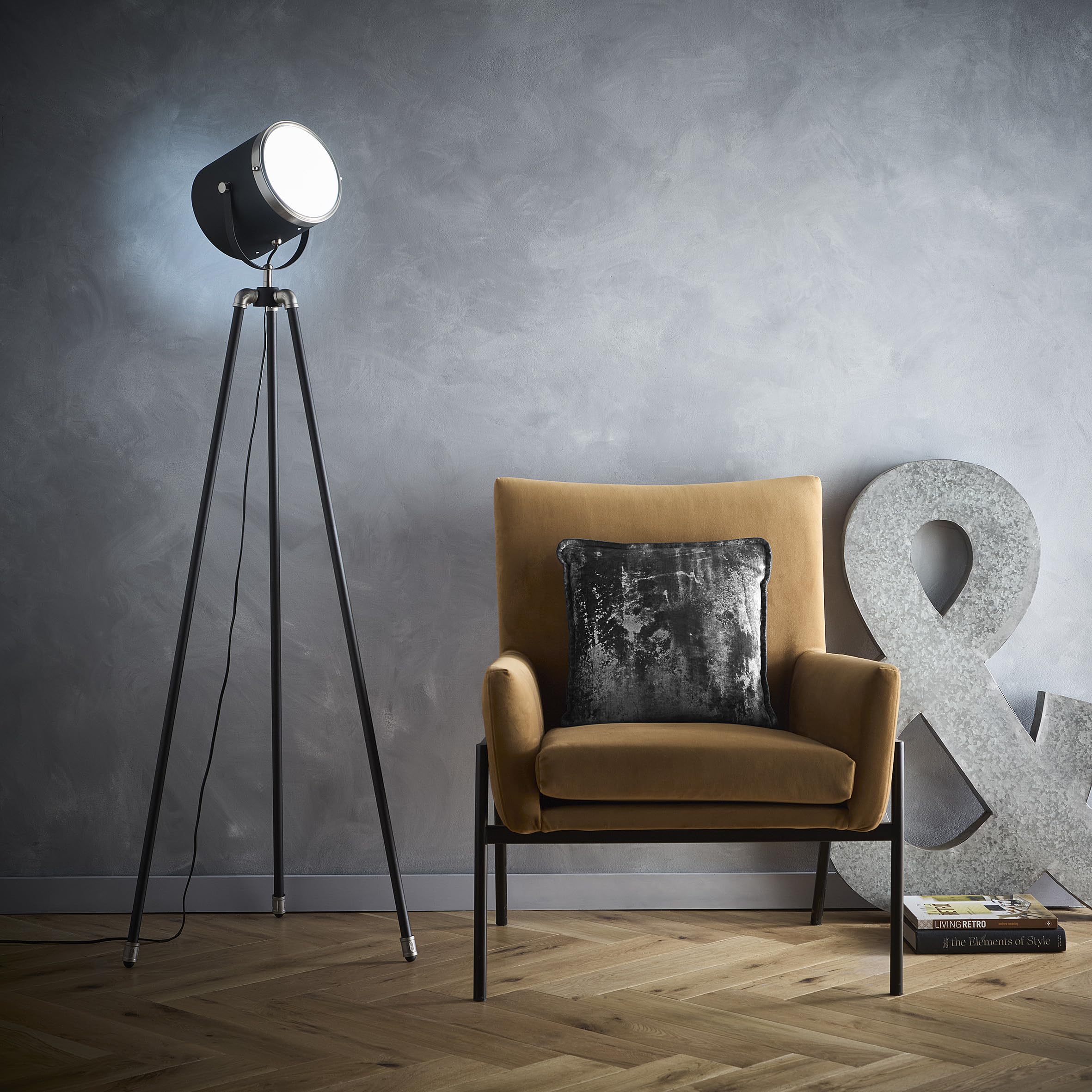 K Living  Black Dagon And Satin Nickel Tripod Floor Lamp, Sports Direct