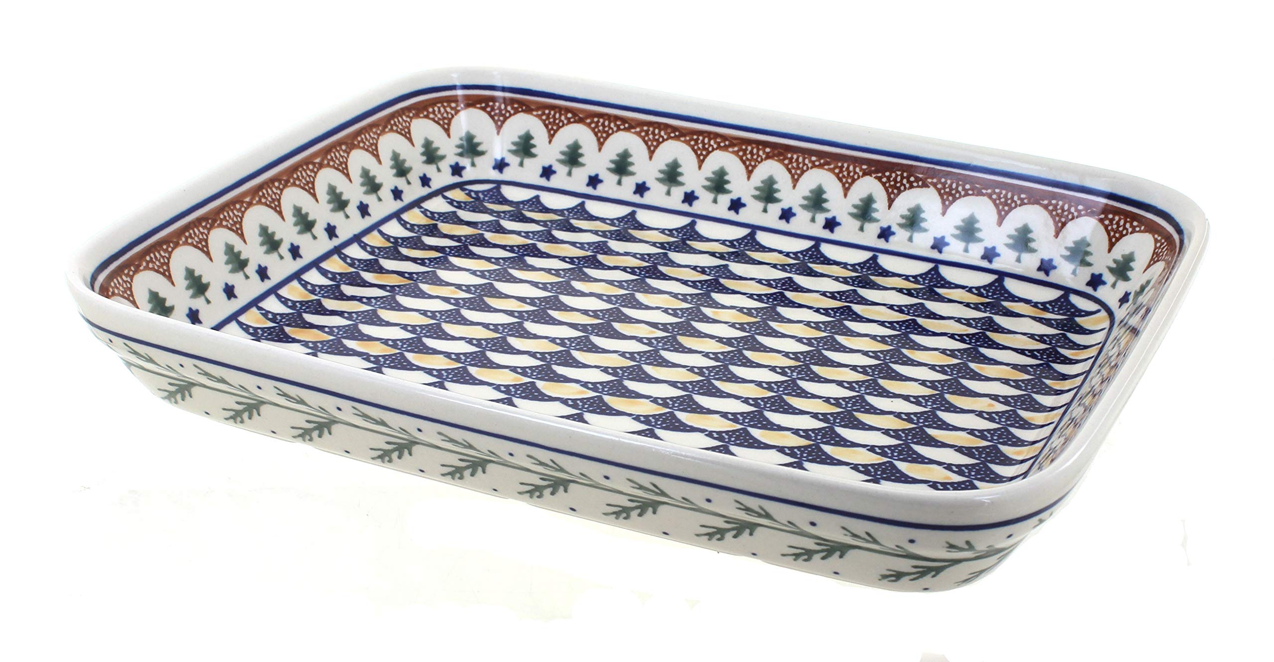 Blue Rose Polish Pottery Evergreen Large Rectangular Baker