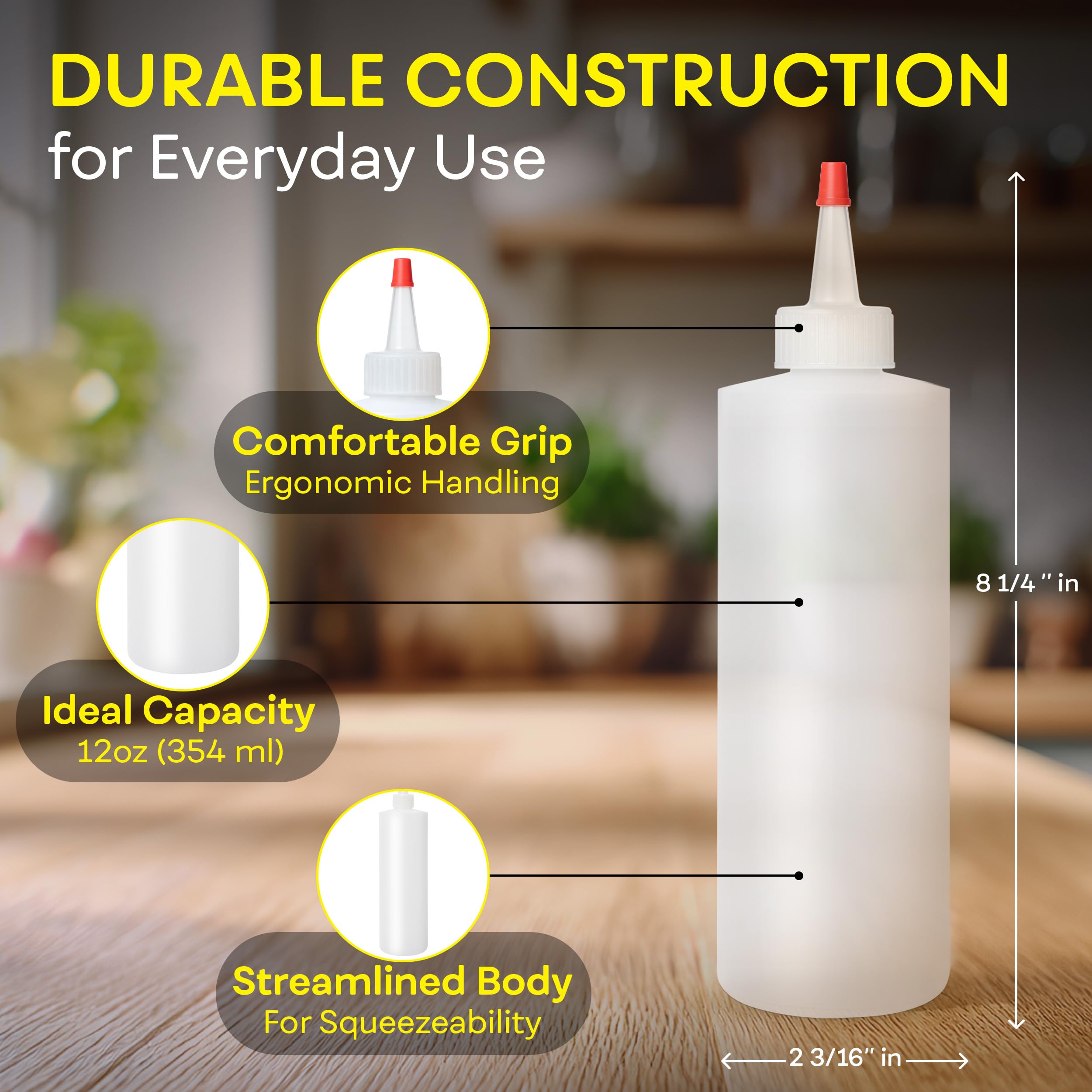 BRIGHTFROM Botellas para condimentos, botella vacía de 12 onzas con tapa superior roja, a prueba de fugas, ideal para ketchup, mostaza, jarabe, salsas, aderezo, aceite, artes y manualidades, plástico