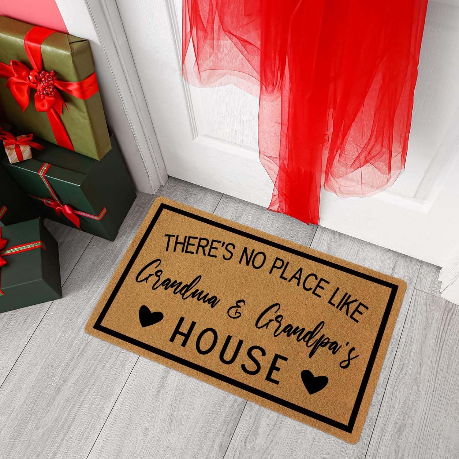 Welcome Door Mat Outdoor Indoor Entrance, There's No Place Like Grandma and Grandpa's House Non Slip Durable Entrance Rugs for Entry, Patio, High Traffic Areas Front Door, 17" x 29.5"