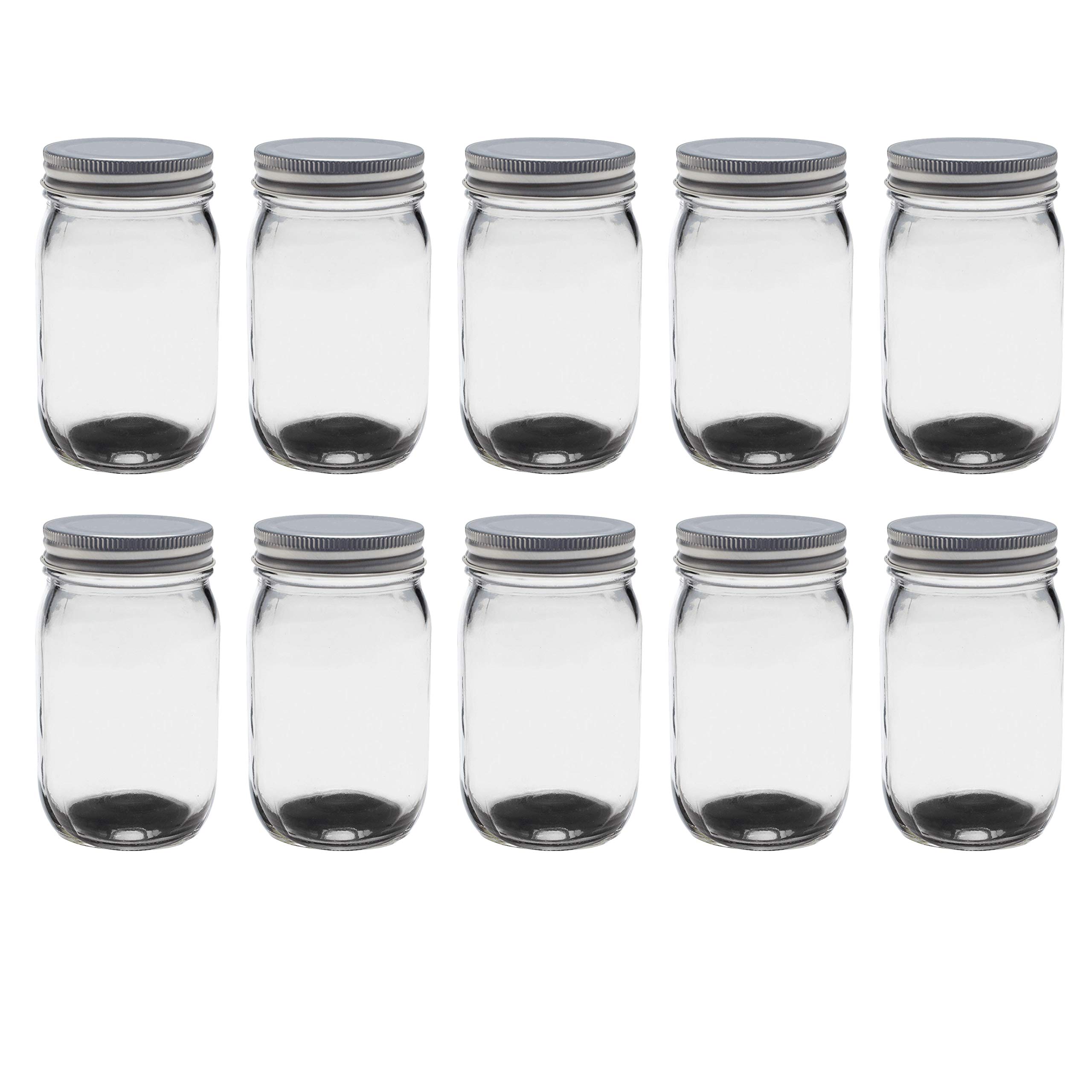 DISCOUNT PROMOS Mason Jars with Lids 16 oz. Set of 10, Bulk Pack - Glass Jars for Overnight Oats, Candies, Fruits, Pickles, Spices, Beverages - Black