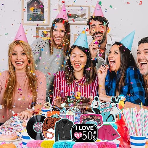 Miniatura 7 de 12 piezas de centros de mesa de nido de abeja de los años 50, decoraciones de fiesta de los años 50, decoración retro de los años 50, centros de