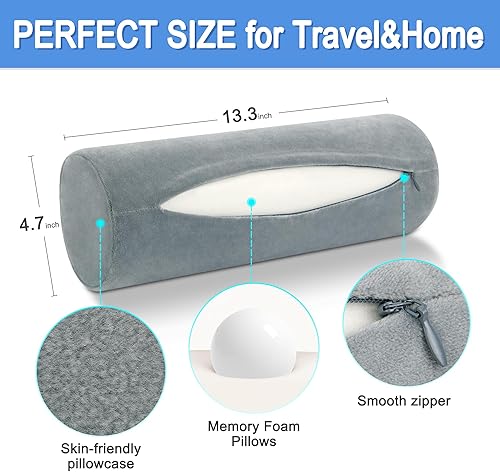 Miniatura 3 de urnexttour Almohada cervical redonda de espuma viscoelástica para aliviar el dolor, almohada lumbar firme para el cuello, color gris, 13.3 x 4.7