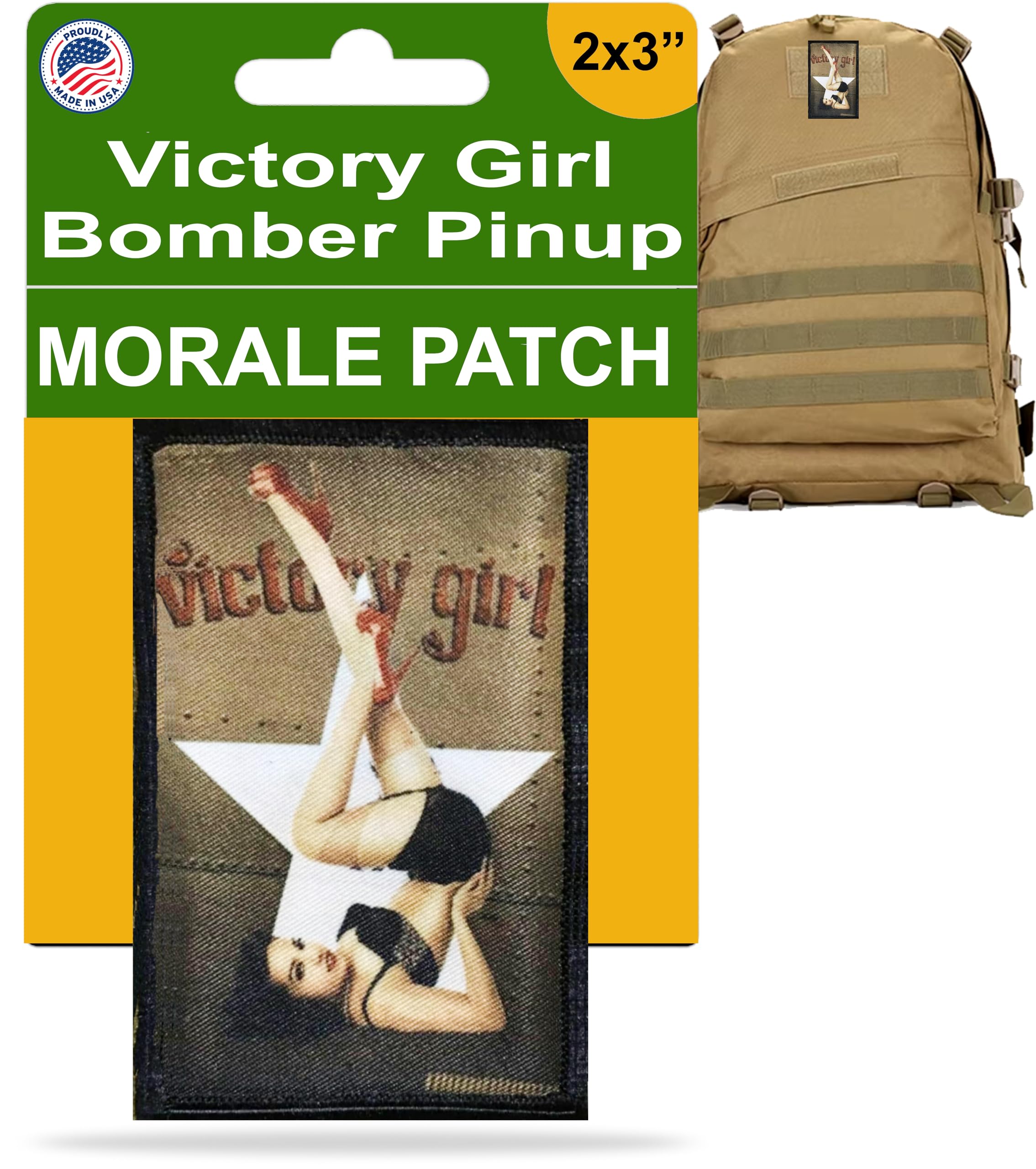 RedheadedTshirts - WWII Bomber Pin Up Girl Victory Girl Morale Patch for Tactical Military Gear, Backpack, Cap, Plate Carrier, or Vest. 2x3 Hook Patch. Made in USA