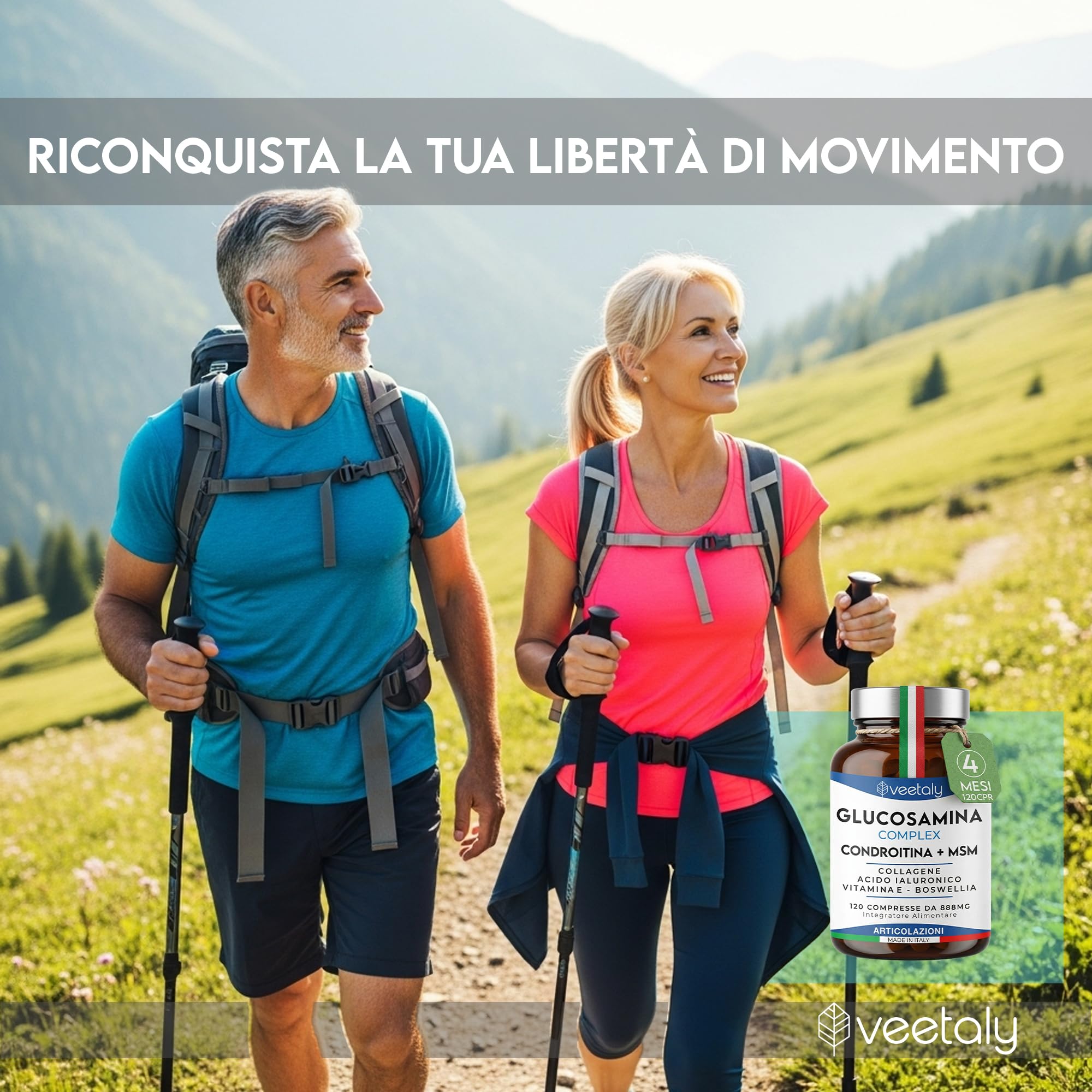Glucosamina Condroitina MSM 888mg - Integratore Articolazioni e Cartilagine Ginocchio con Collagene, Acido Ialuronico, Vitamina E, Boswellia - 4 Mesi, 120 Compresse da 888 mg
