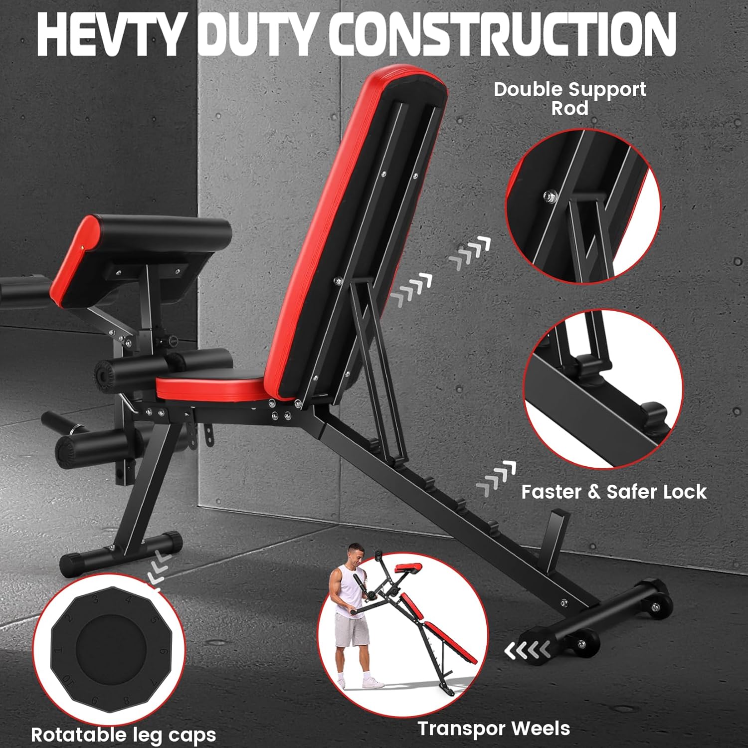 OPPSDECOR Adjustable Weight Bench with Leg Extension and Leg Curl, 800LBS 8-in-1 Incline Decline Flat Workout Bench with Preacher Curl Pad for Home Gym Strength Training