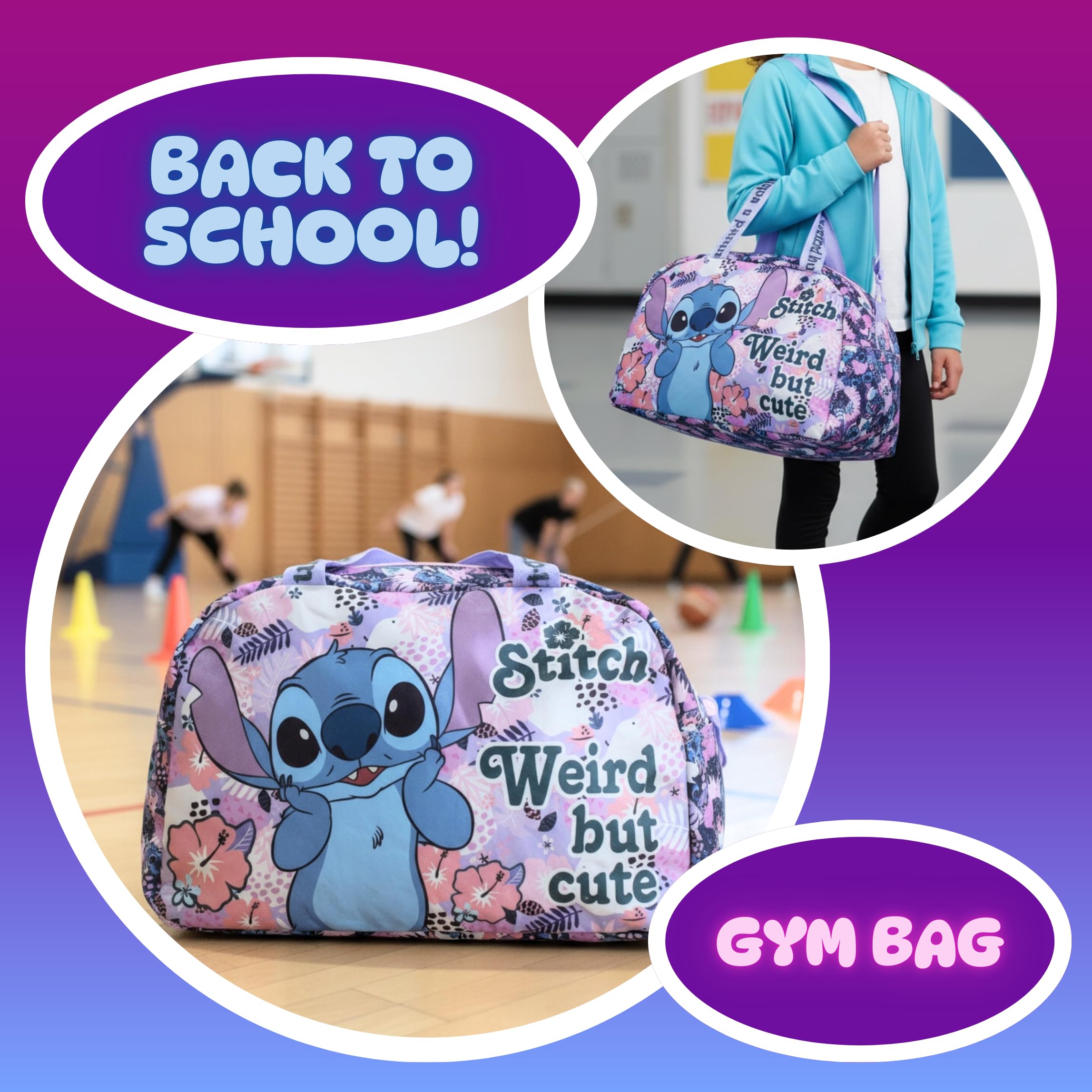 Disney Stitch Bolsa Deporte, Bolso de Gimnasio para Niñas, Bolsa de Equipaje Infantil, Accesorios Regalo para Niñas