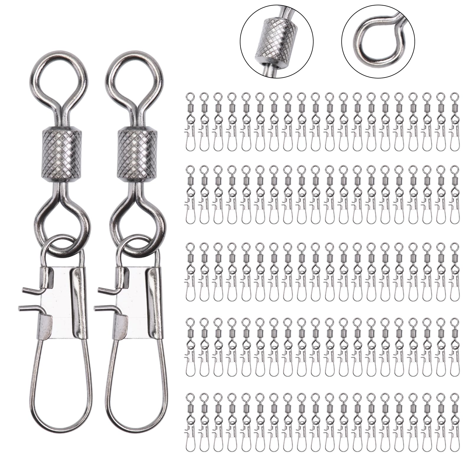 Goture Fishing Snap Swivels, Barrel Swivel with Snap Freshwater Swivels Fishing Tackles, Stainless Steel Safty Interlock Snaps Black Nickel Copper