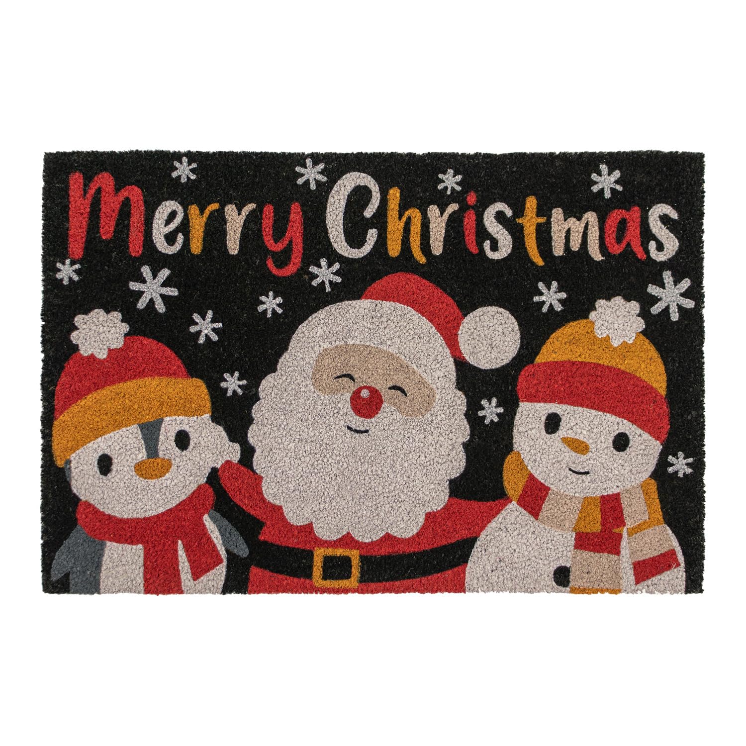 JVL Festive Latex Backed Coir Entrance Doormat, 60x90cm, Merry Christmas
