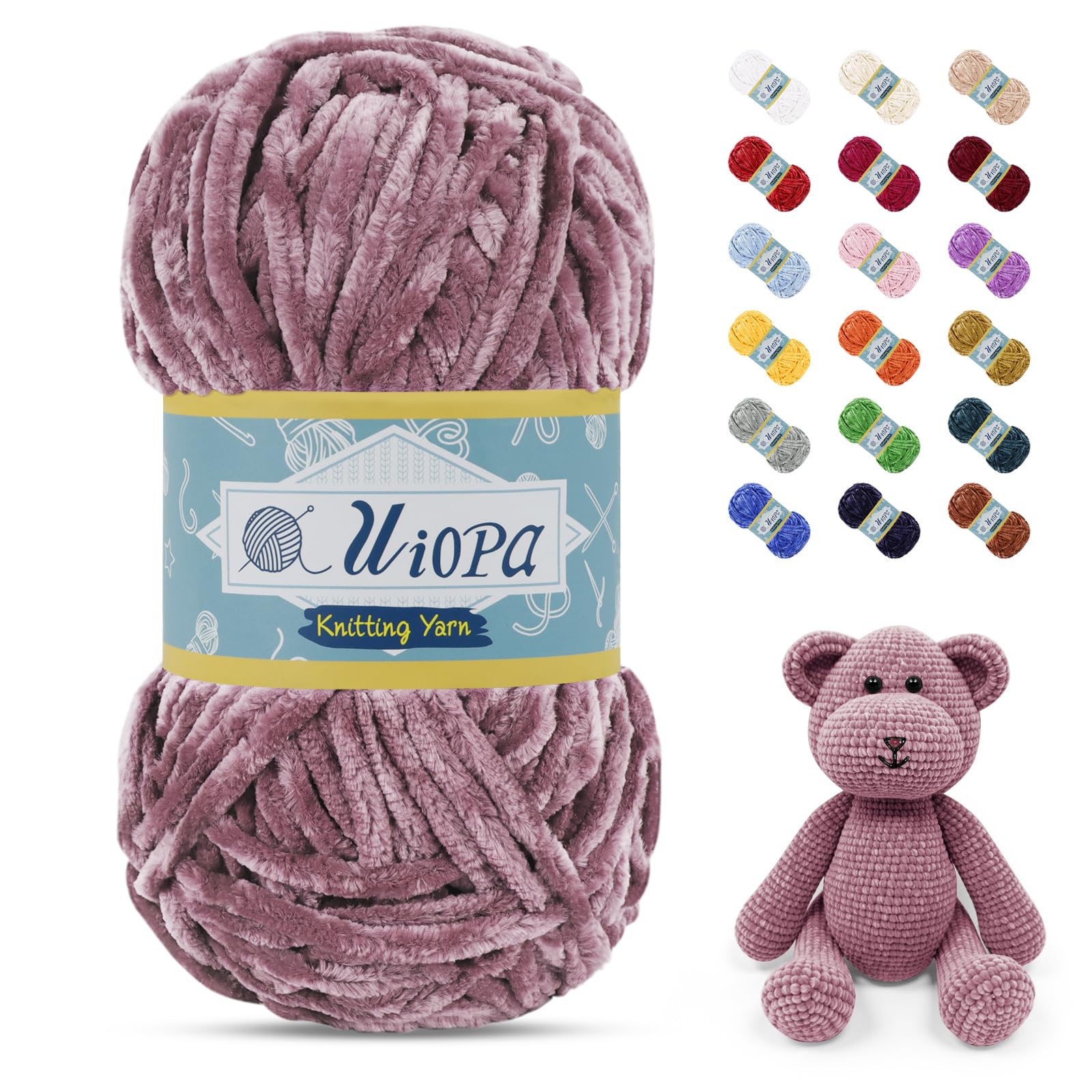 Uiopa 100g/80m Chunky Chenille Yarn, Plush Velvet Yarn Thick Chenille Wool, Grey Purple Fluffy Crochet Chunky Wool for Amigurumi Blankets Clothes DIY Crafts — image 1