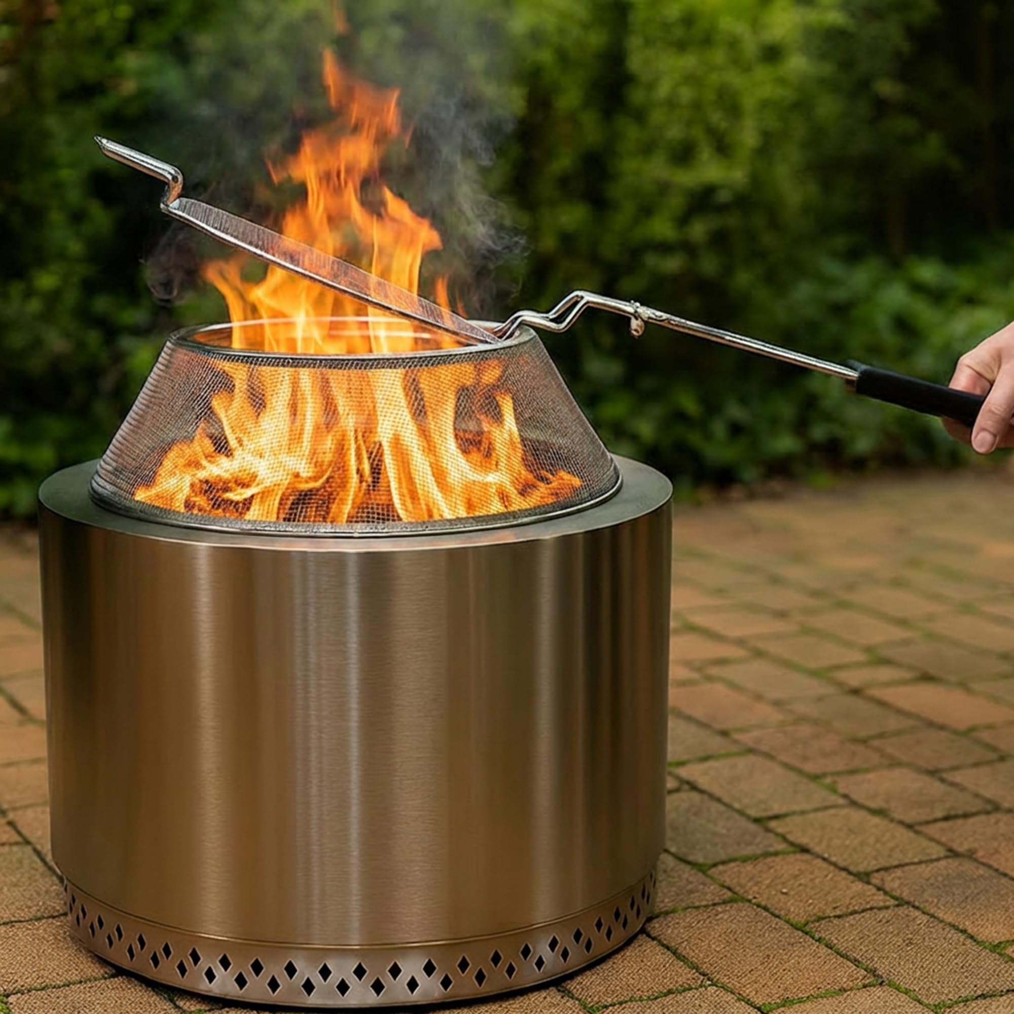 Funkenfang Ø 54,5 cm Funkenschutzhaube aus 100% Edelstahl 304 mit Edelstahl Hitzebeständiger Griff für Feuerkorb und Feuerstelle